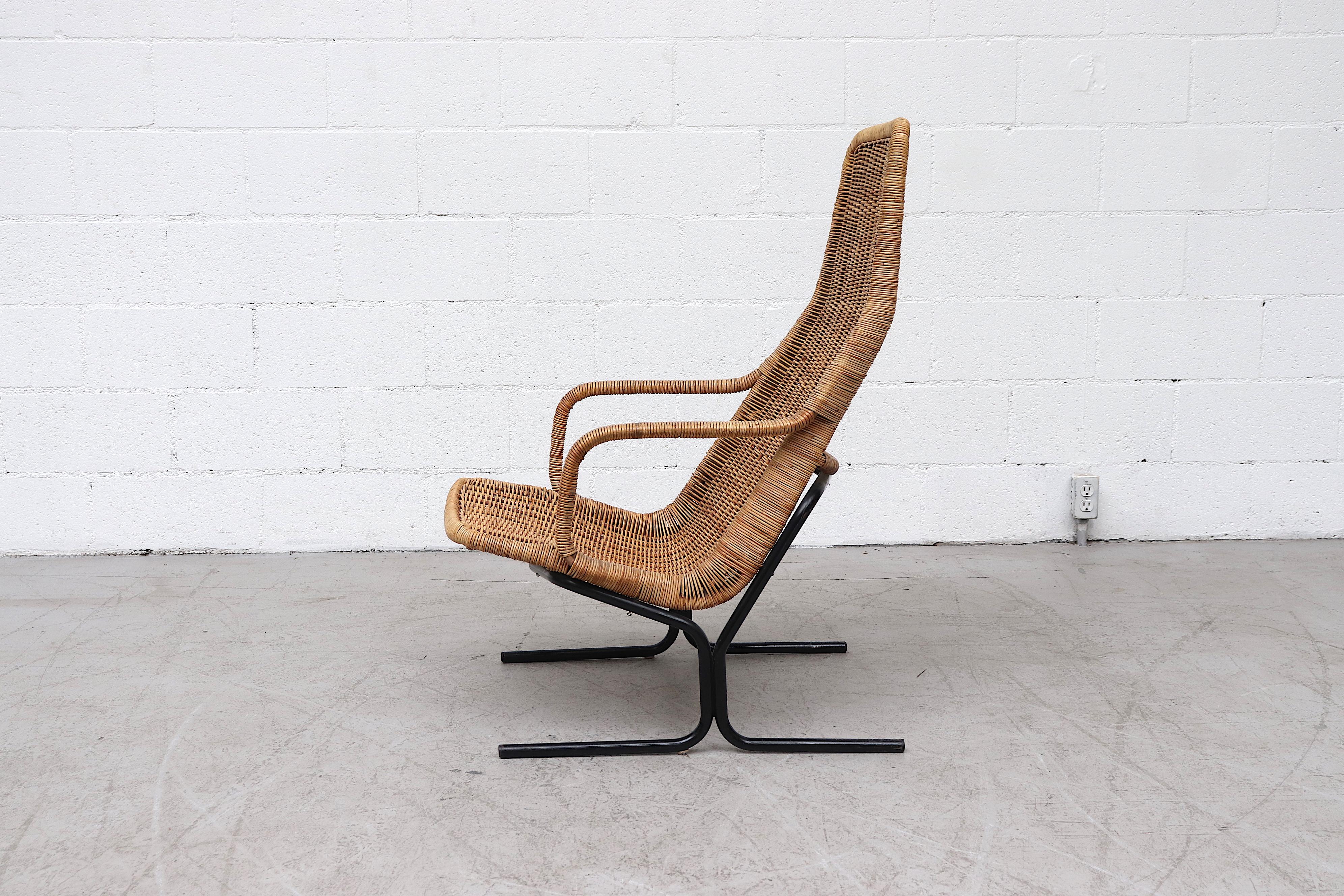 Mid-Century Modern Dirk Van Sliedregt High Back Woven Rattan Lounge Chair
