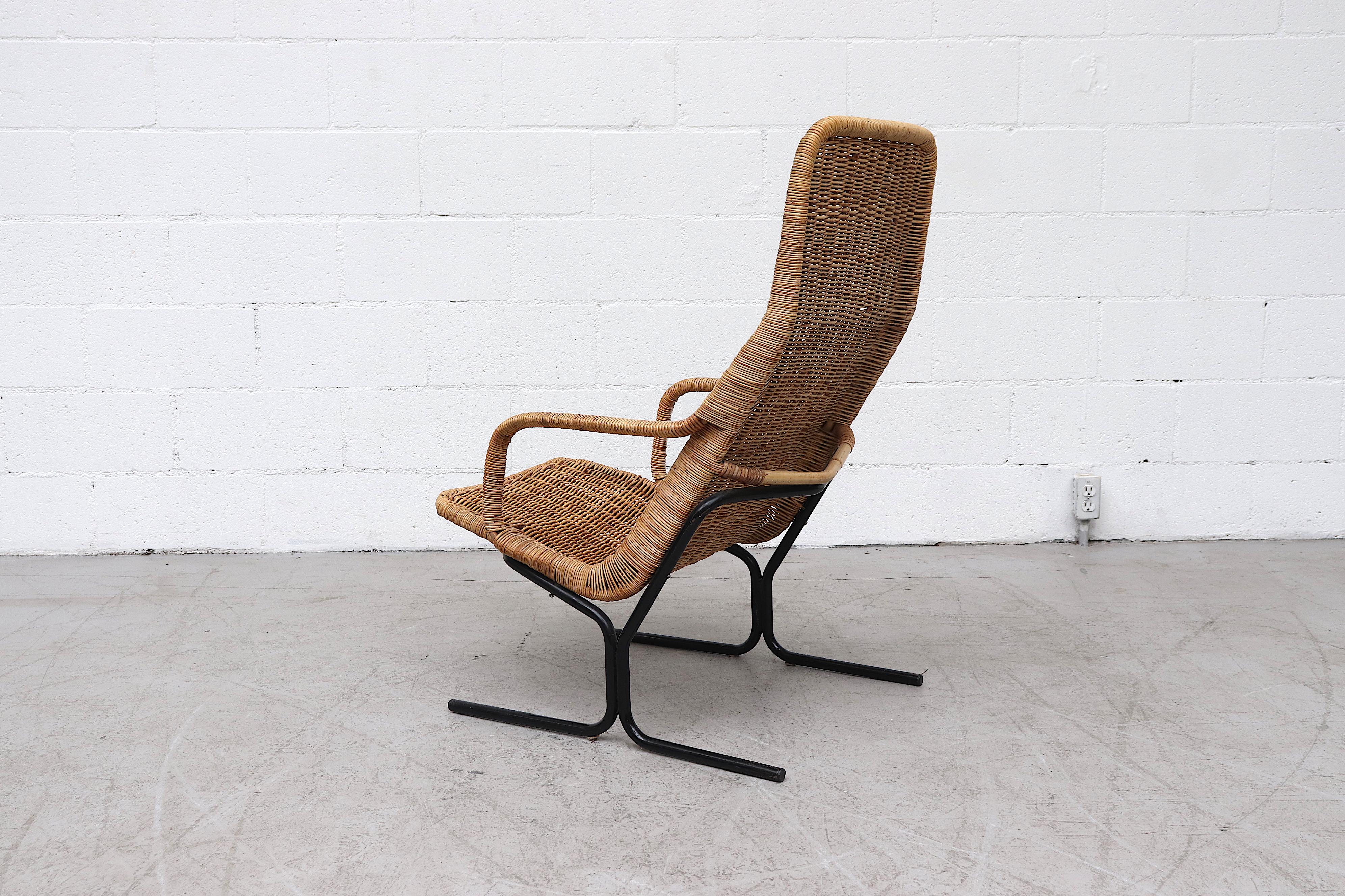 Dutch Dirk Van Sliedregt High Back Woven Rattan Lounge Chair