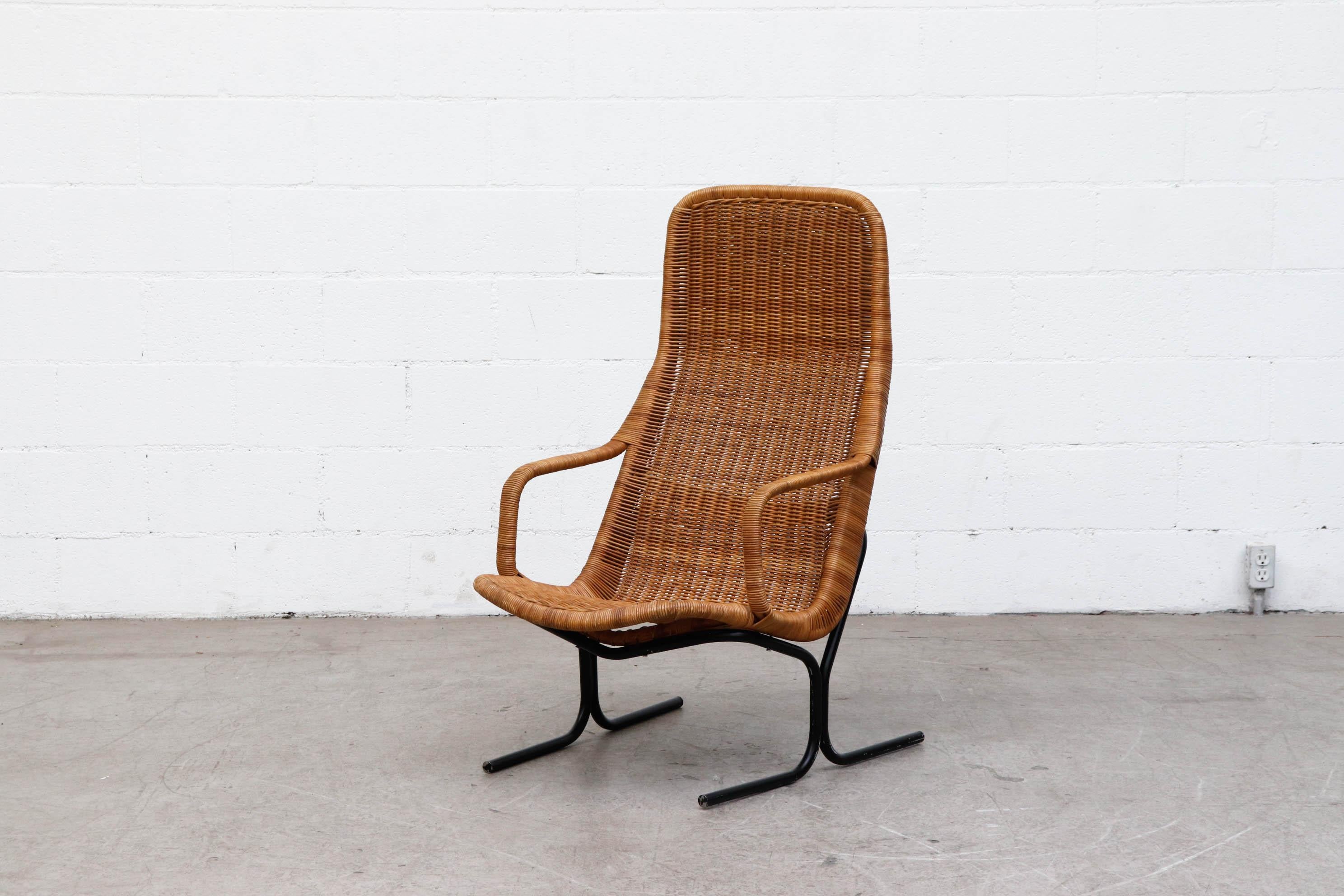 Mid-Century Modern Dirk van Sliedregt High Back Woven Rattan Lounge Chair