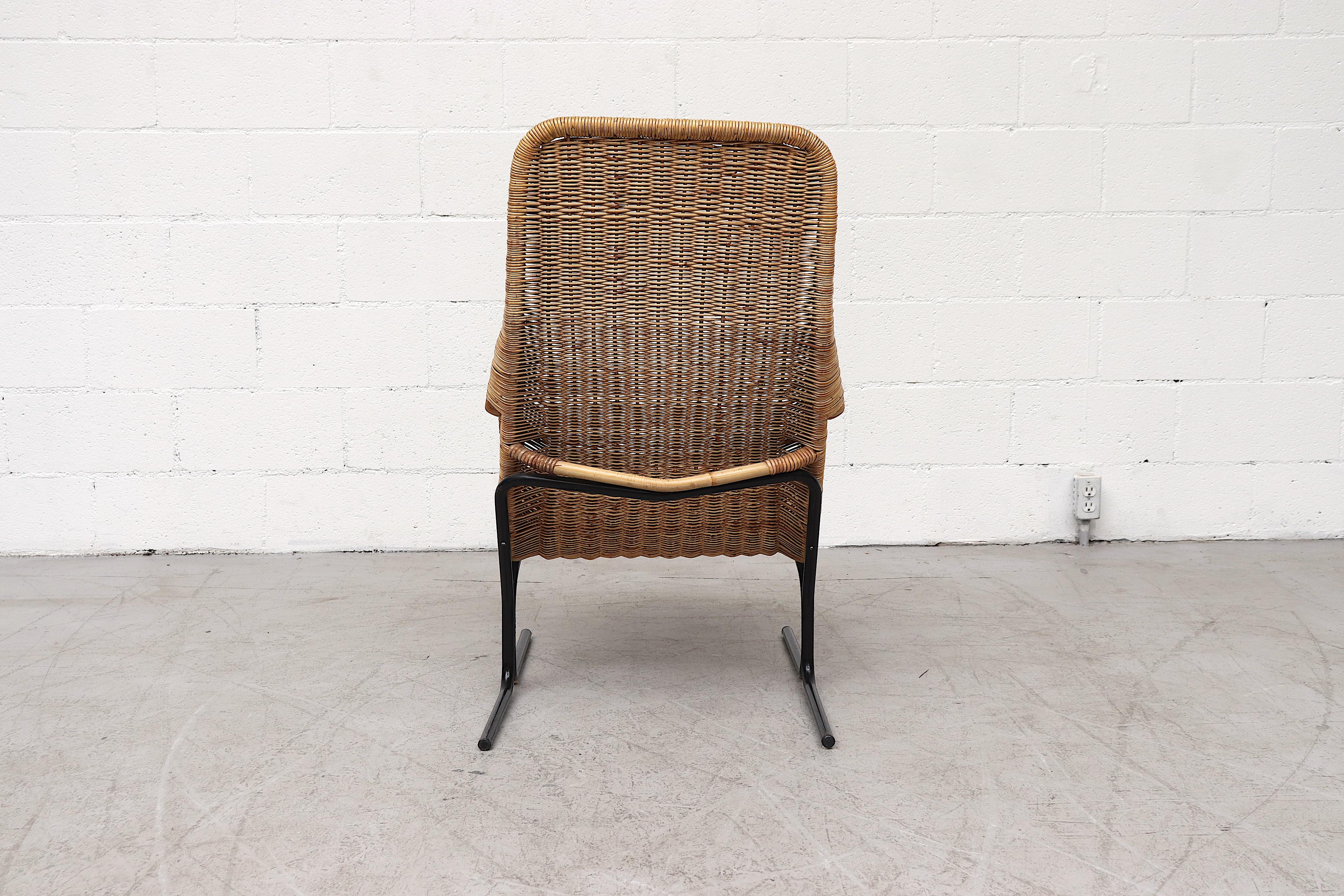 Dirk Van Sliedregt High Back Woven Rattan Lounge Chair In Good Condition In Los Angeles, CA