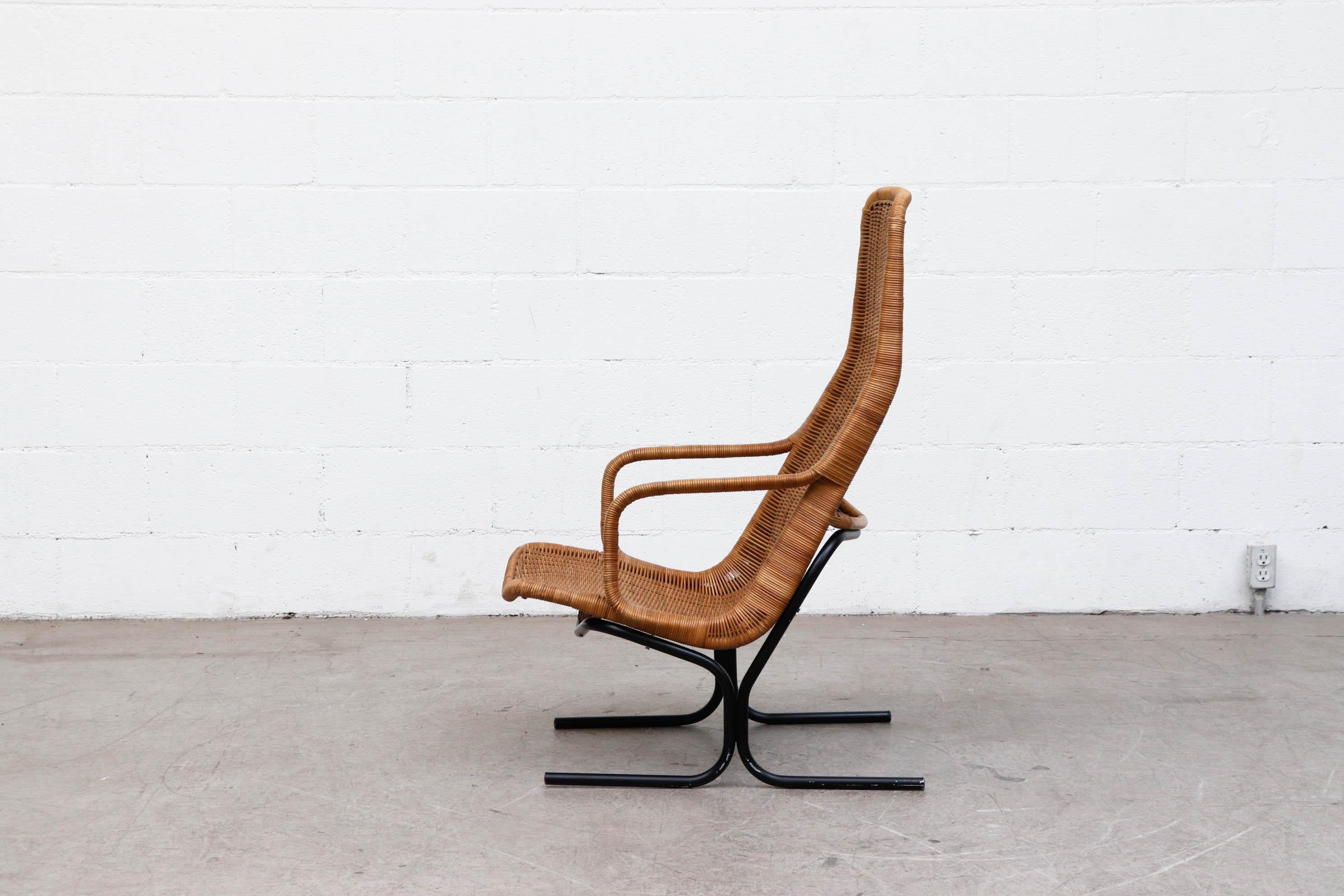 Dutch Dirk van Sliedregt High Back Woven Rattan Lounge Chair