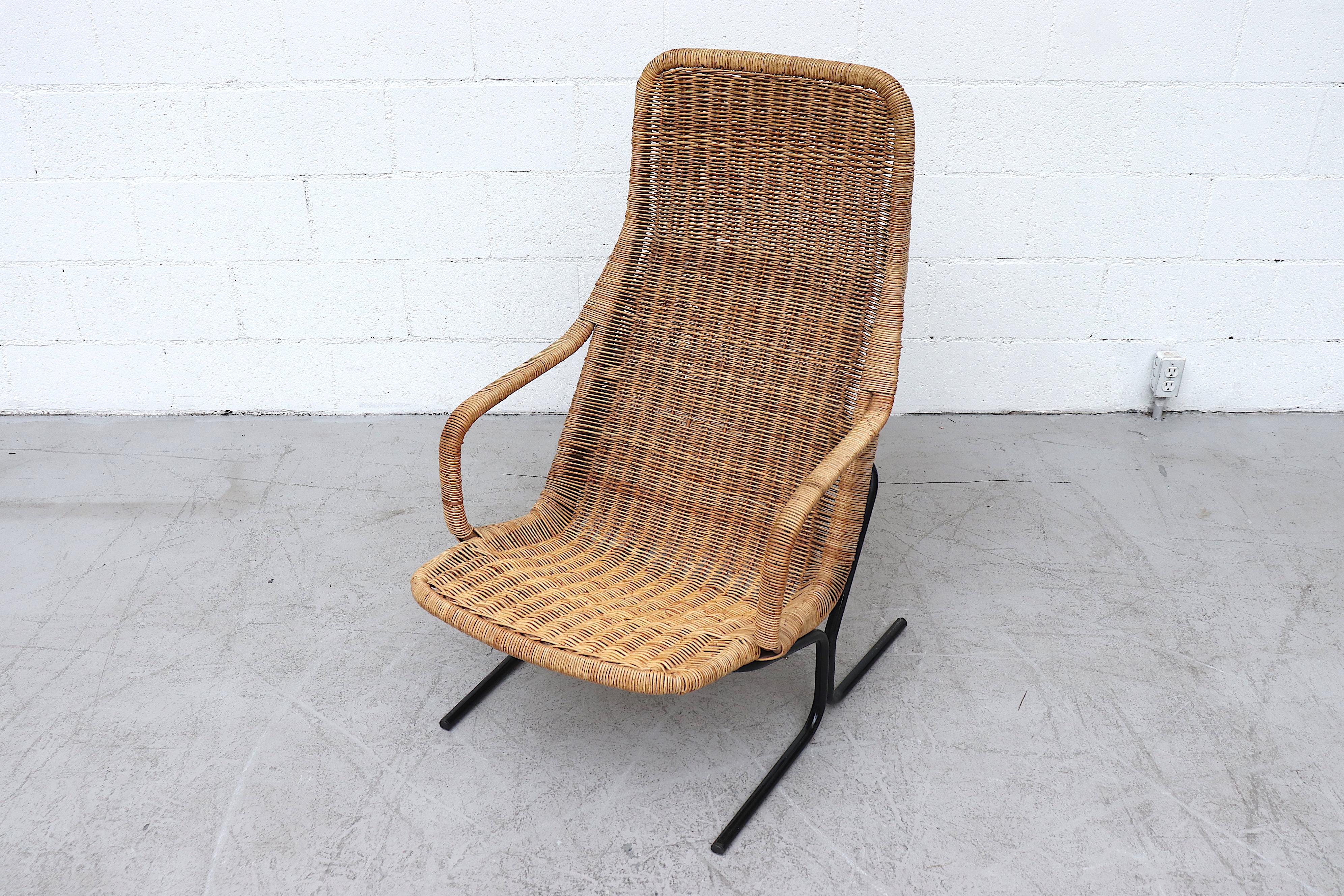 Mid-20th Century Dirk Van Sliedregt High Back Woven Rattan Lounge Chair