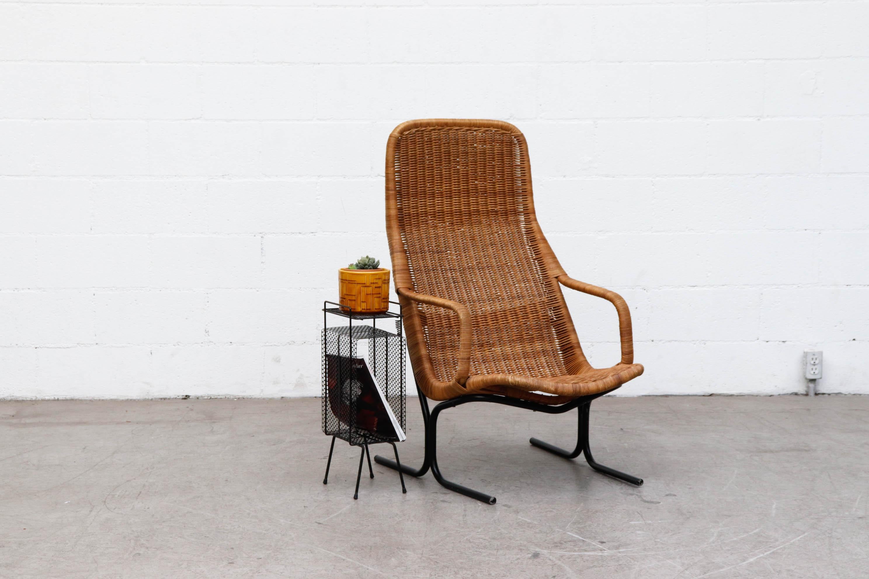 Mid-20th Century Dirk van Sliedregt High Back Woven Rattan Lounge Chair