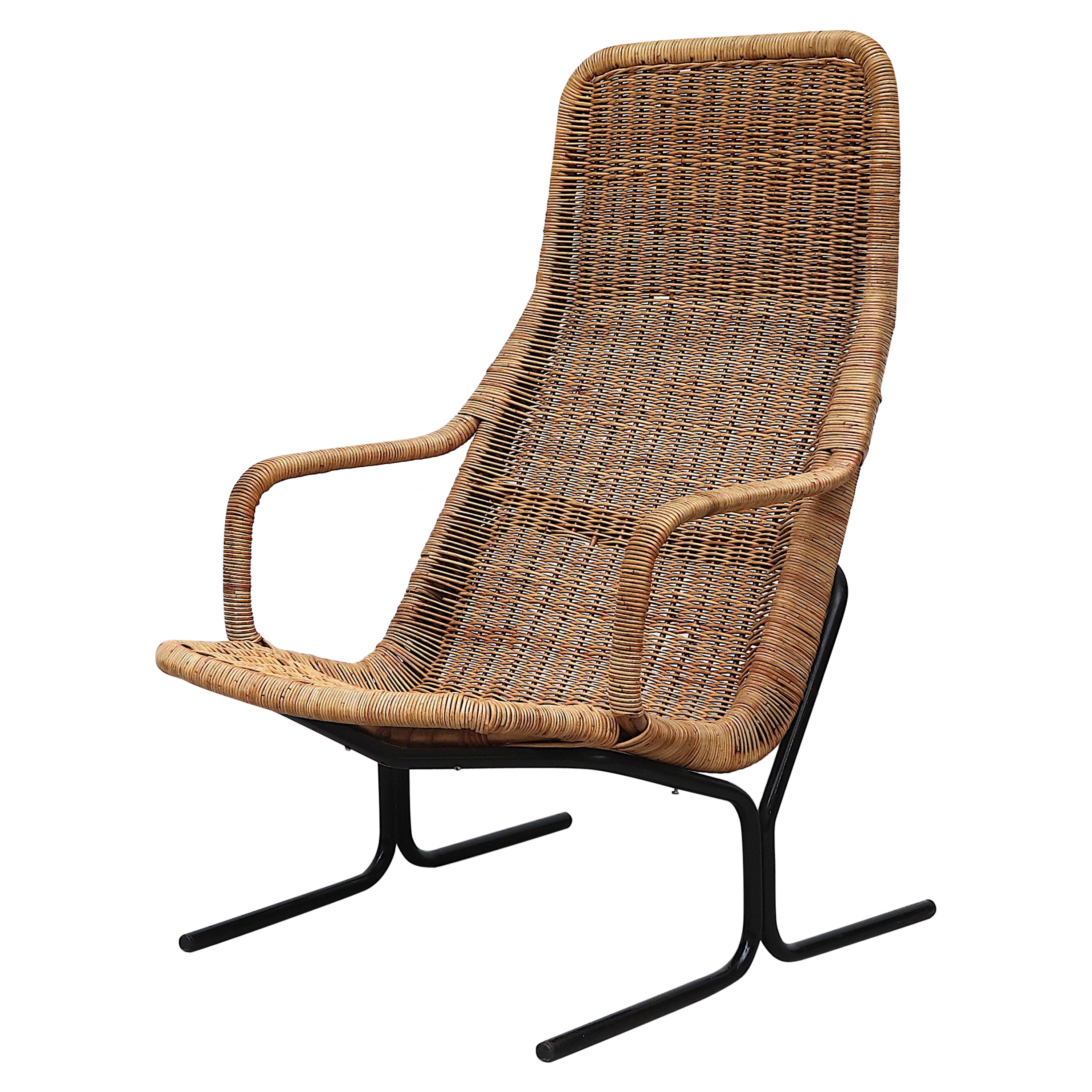 Dirk Van Sliedregt High Back Woven Rattan Lounge Chair