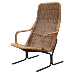 Vintage Dirk Van Sliedregt High Back Woven Rattan Lounge Chair