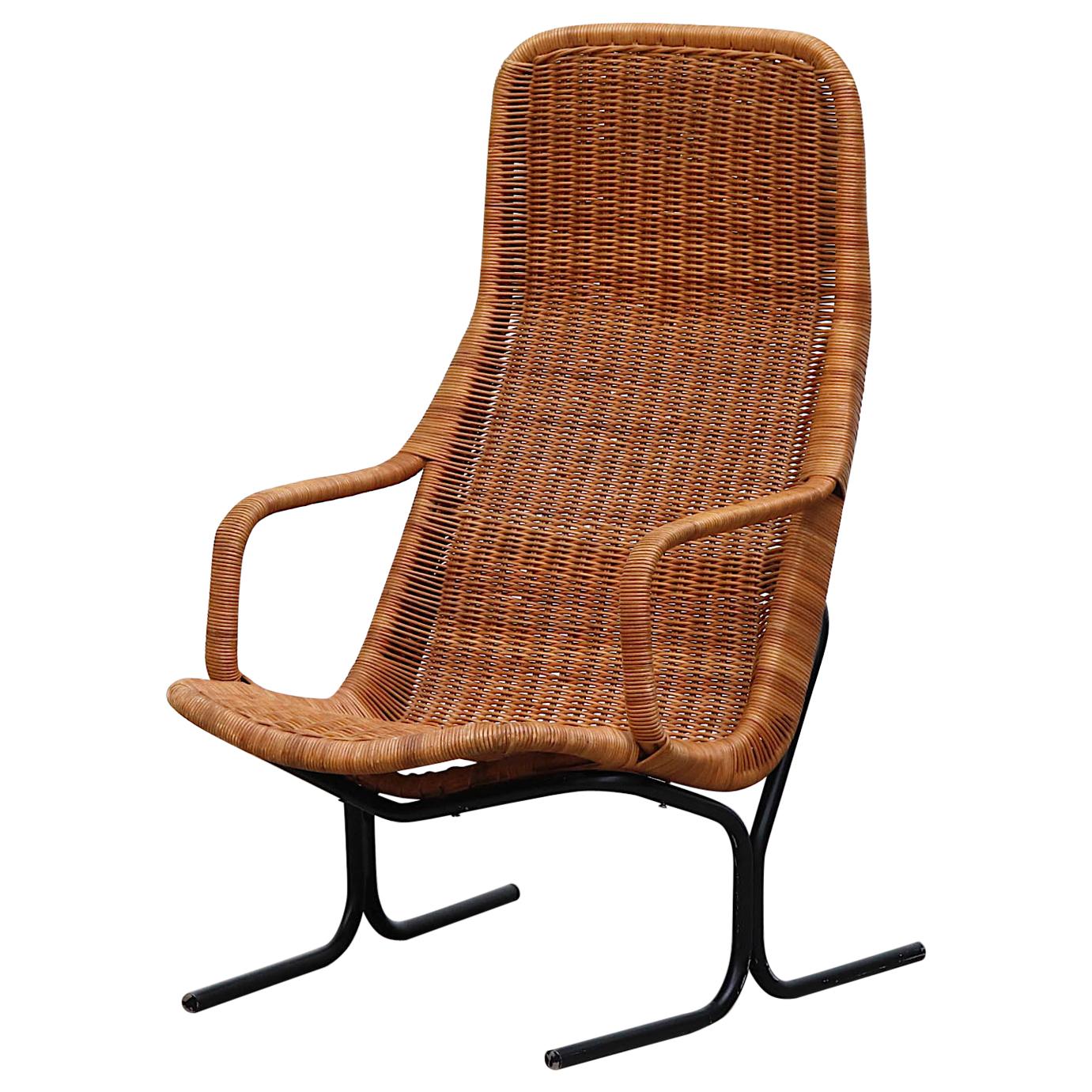 Dirk van Sliedregt High Back Woven Rattan Lounge Chair