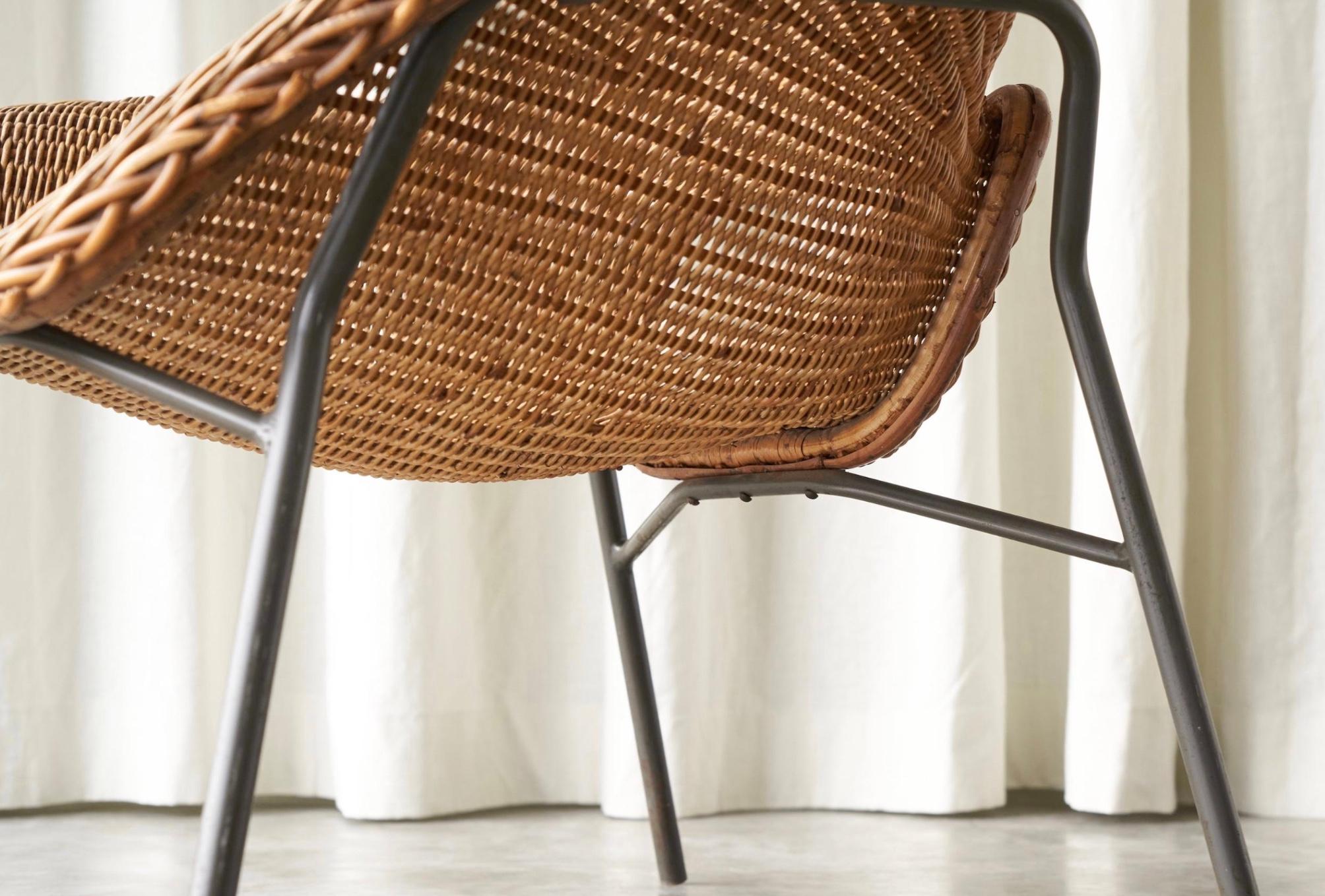 Dirk van Sliedregt Lounge Chair in Rattan and Metal 1960s For Sale 4