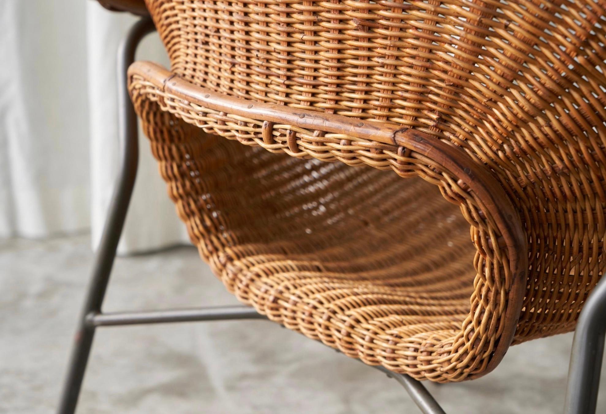 Dirk van Sliedregt Lounge Chair in Rattan and Metal 1960s For Sale 5
