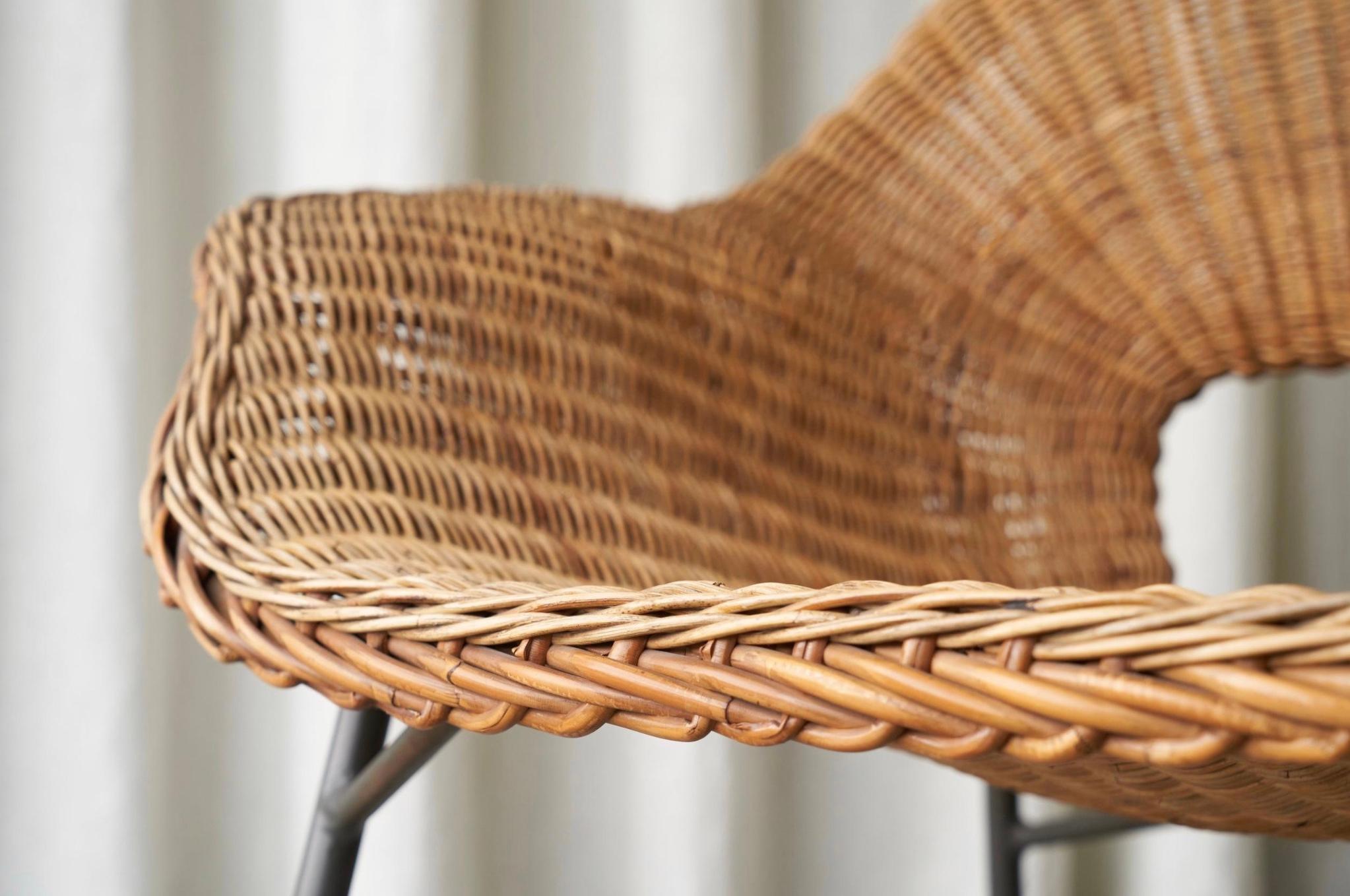 Hand-Crafted Dirk van Sliedregt Lounge Chair in Rattan and Metal 1960s For Sale