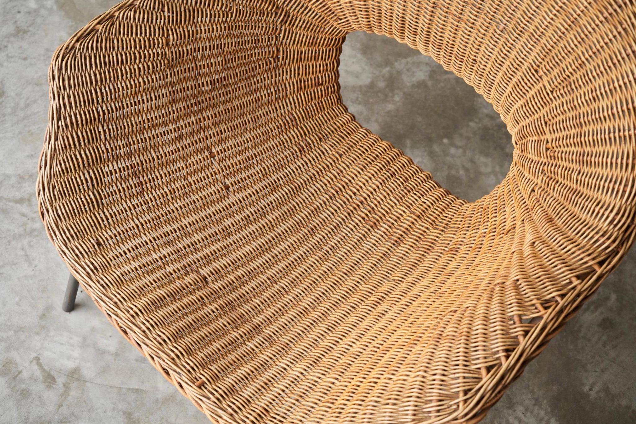 20th Century Dirk van Sliedregt Lounge Chair in Rattan and Metal 1960s For Sale