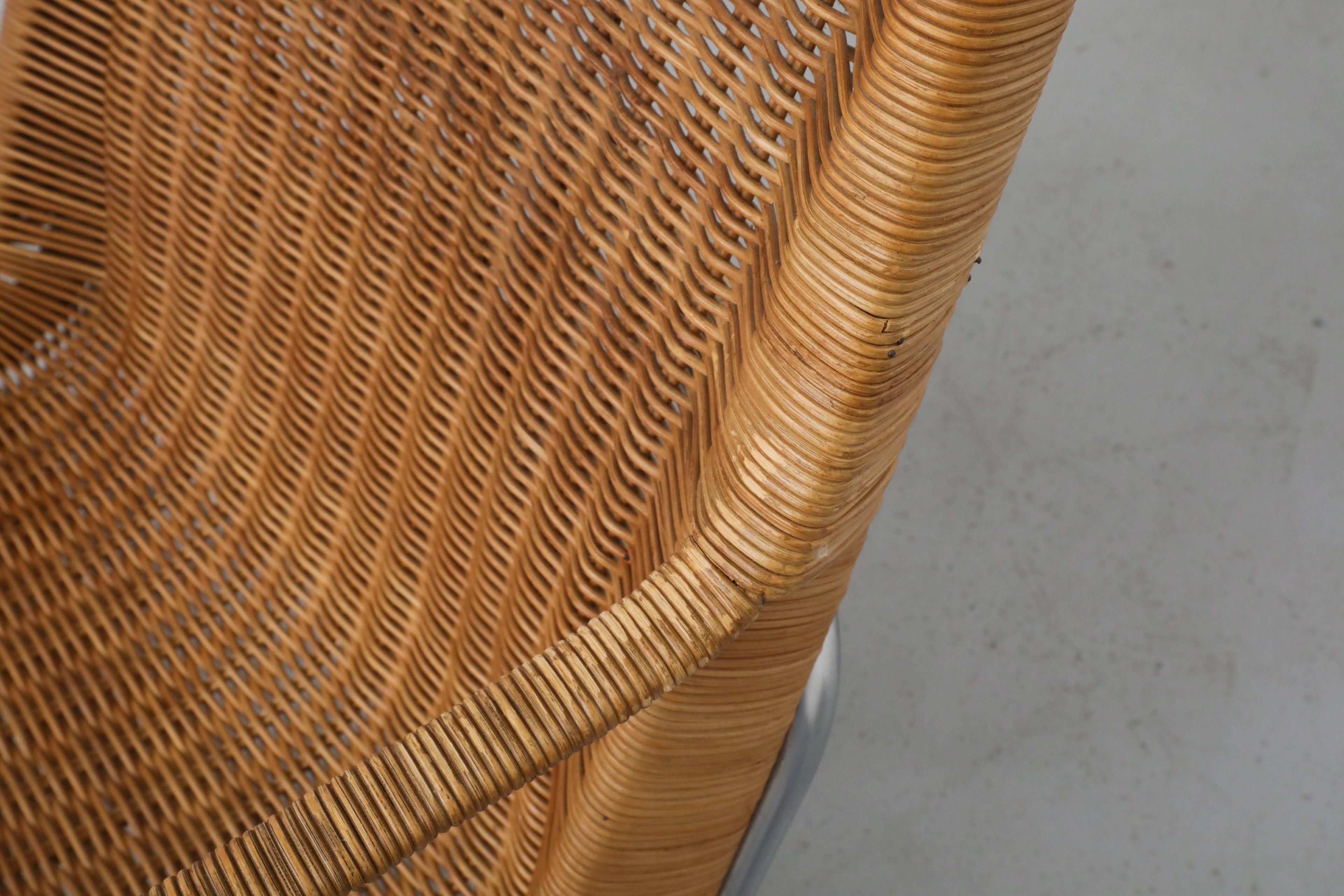 Dirk Van Sliedregt Model 514C High Back Rattan Lounge Chair w/ Chrome Sled Leg 6