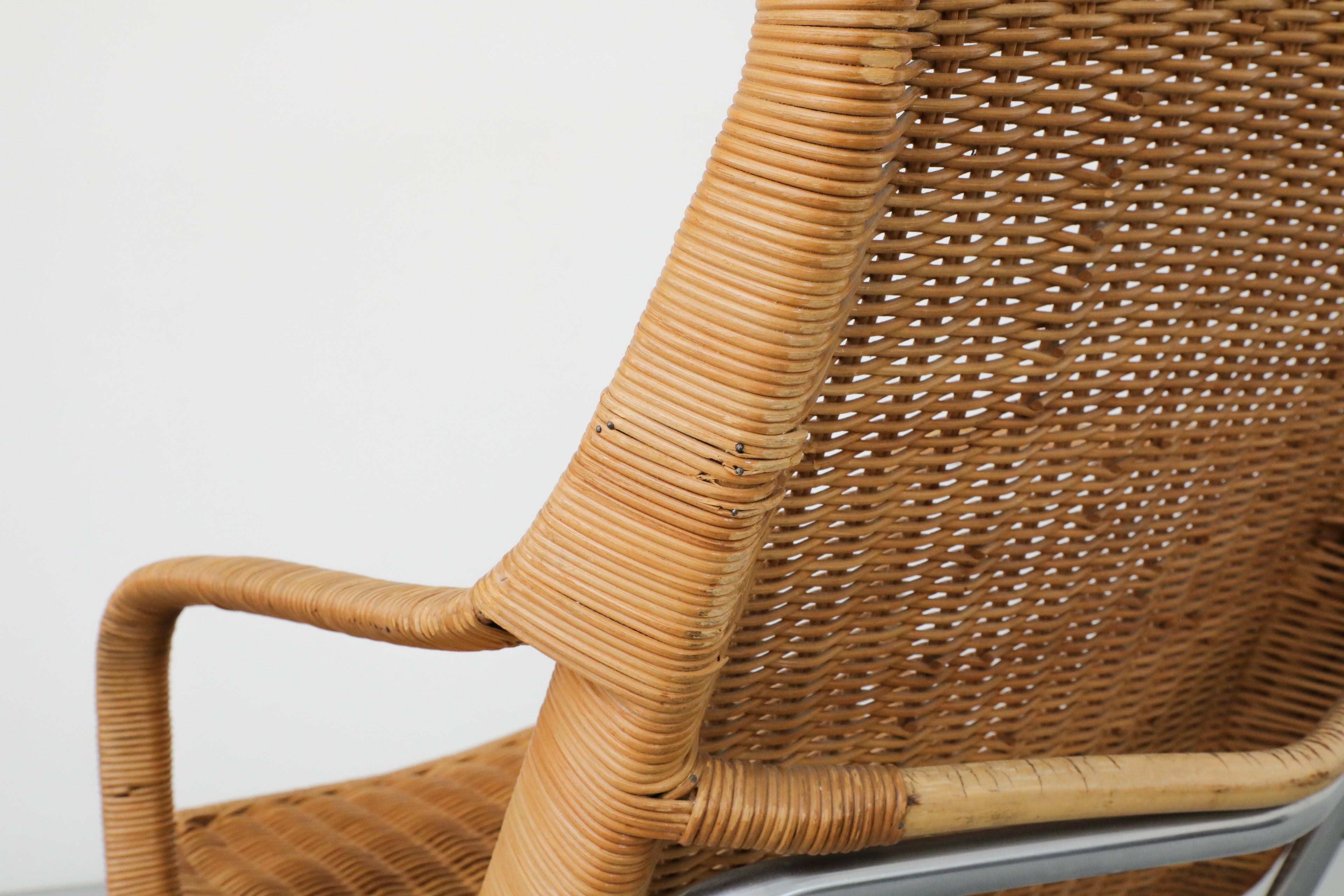 Dirk Van Sliedregt Model 514C High Back Rattan Lounge Chair w/ Chrome Sled Leg 7