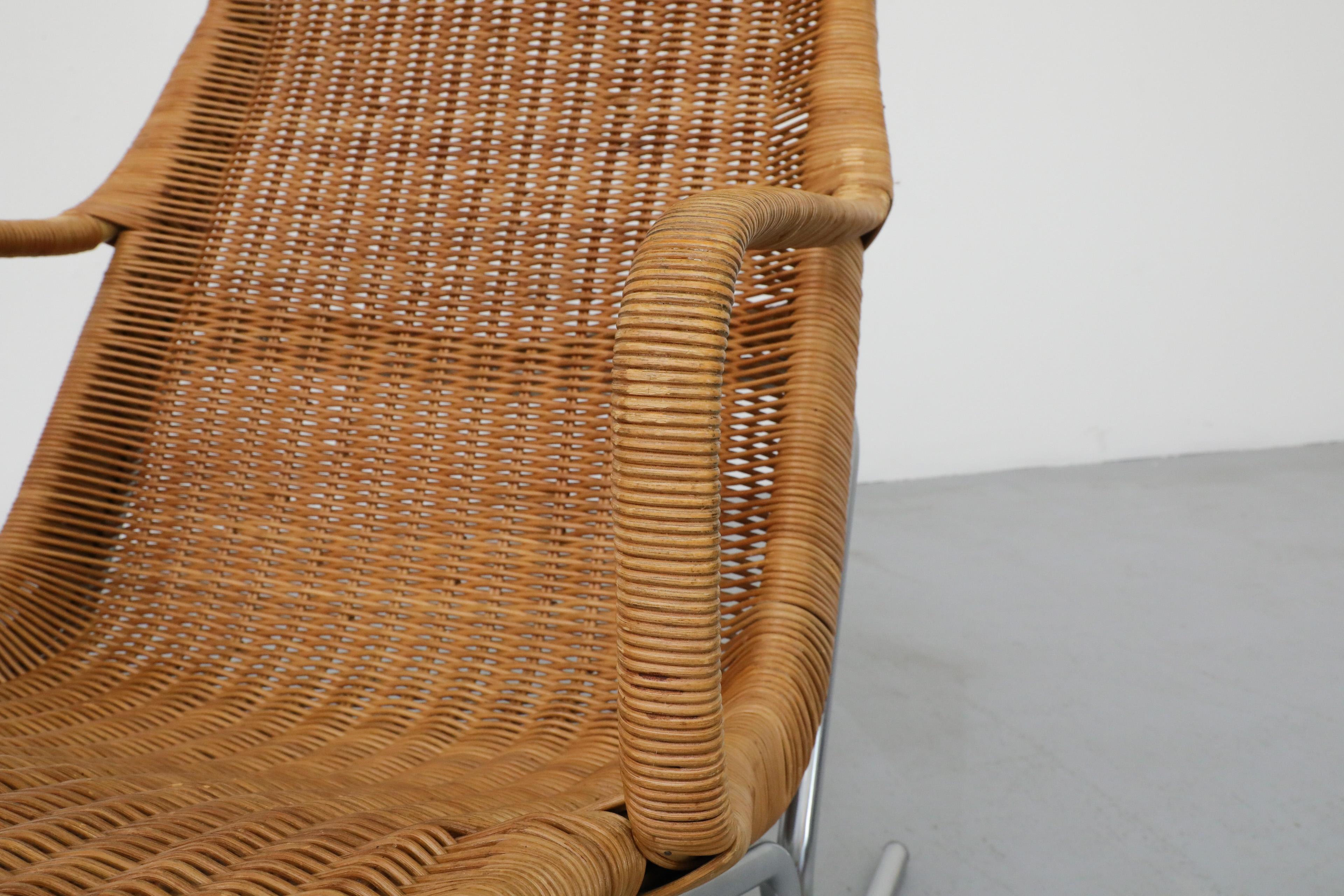 Dirk Van Sliedregt Model 514C High Back Rattan Lounge Chair w/ Chrome Sled Leg 9
