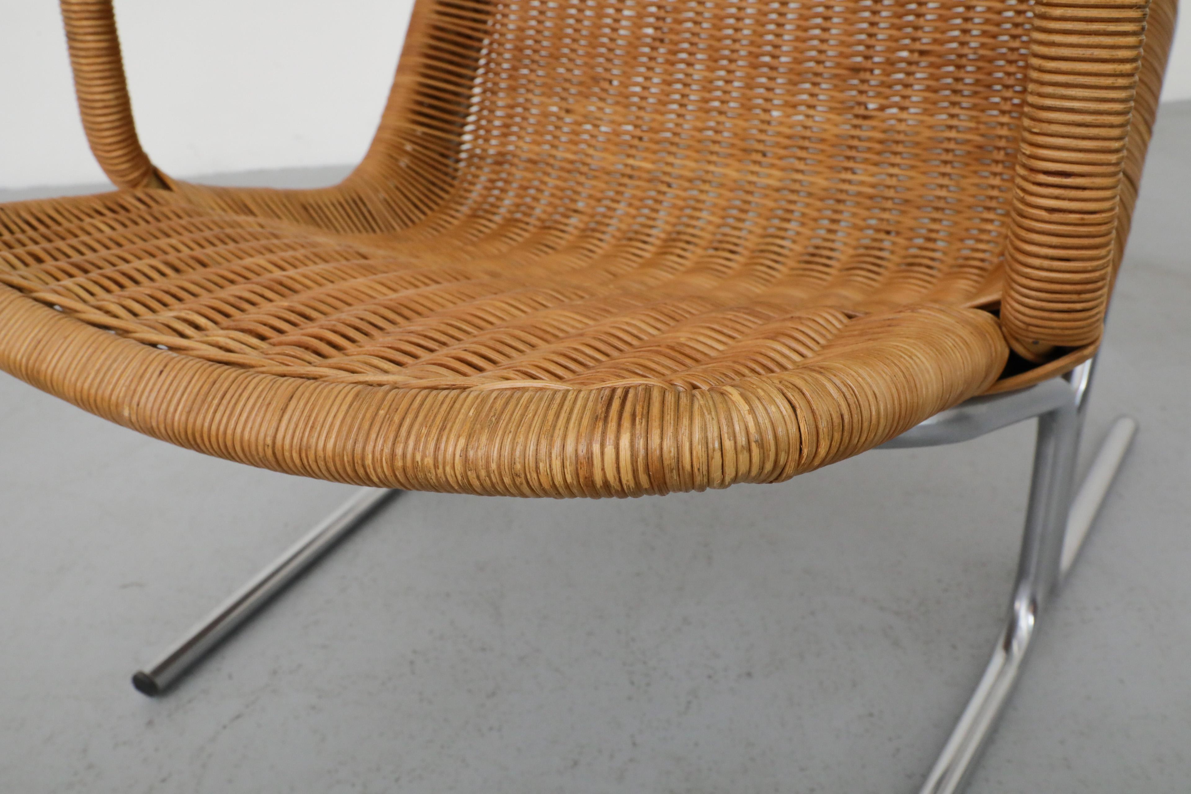 Dirk Van Sliedregt Model 514C High Back Rattan Lounge Chair w/ Chrome Sled Leg 10