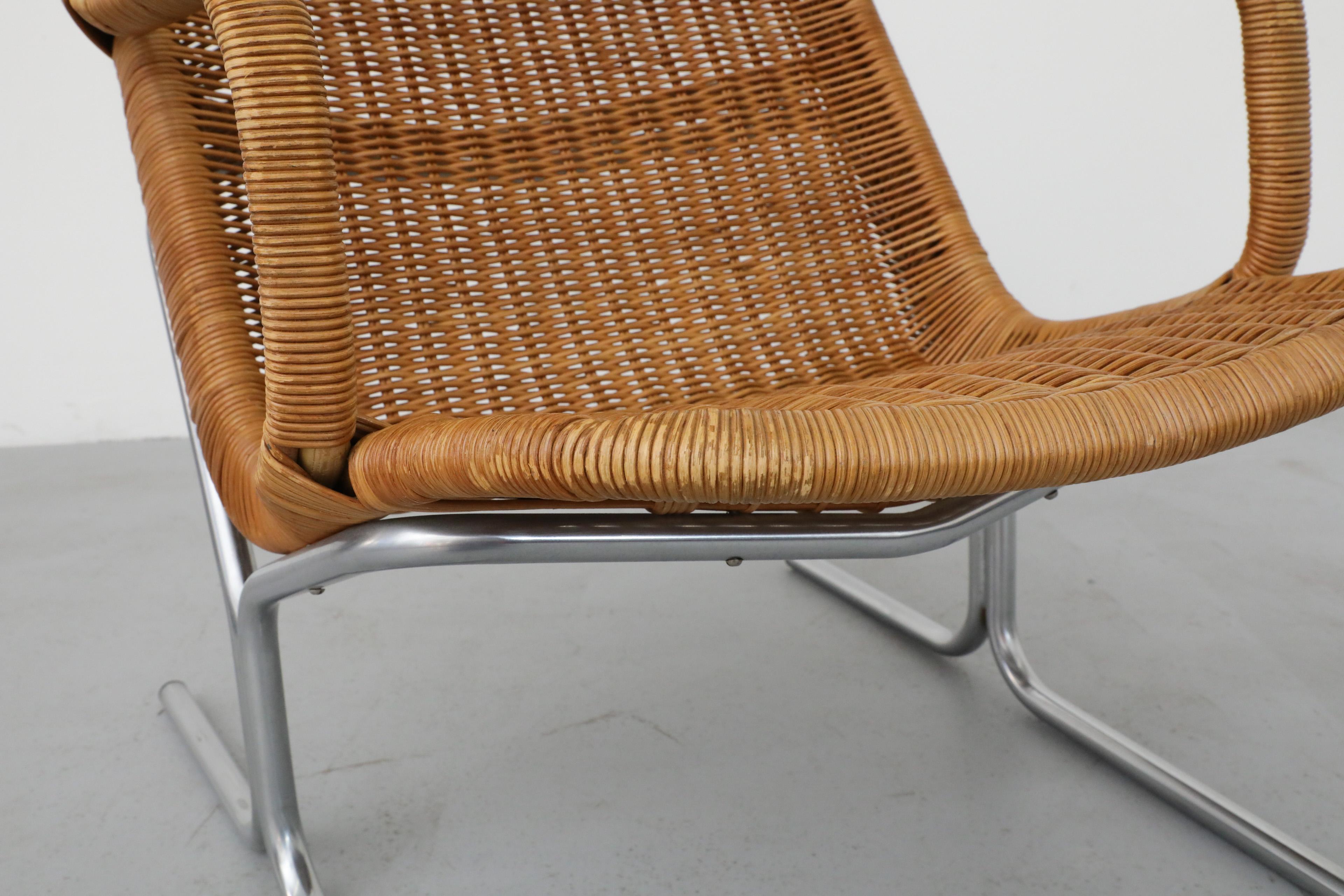 Dirk Van Sliedregt Model 514C High Back Rattan Lounge Chair w/ Chrome Sled Leg 11