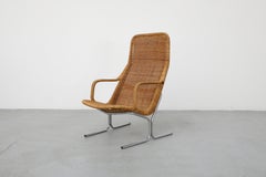 Dirk Van Sliedregt Model 514C High Back Rattan Lounge Chair w/ Chrome Sled Leg