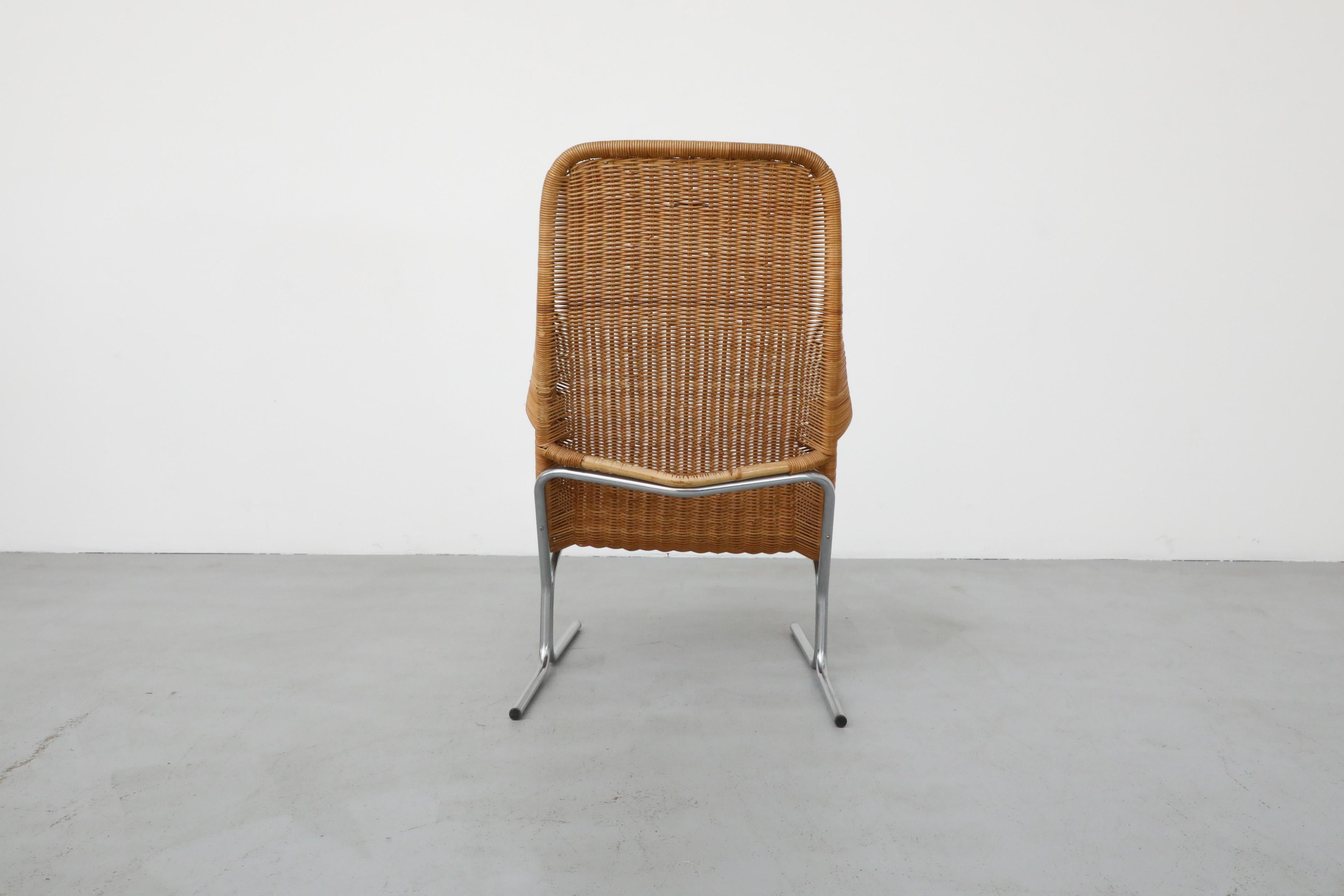Dirk Van Sliedregt Model 514C High Back Rattan Lounge Chair w/ Chrome Sled Leg In Good Condition In Los Angeles, CA