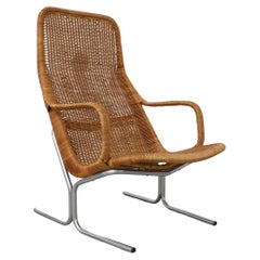Dirk Van Sliedregt Model 514C High Back Rattan Lounge Chair w/ Chrome Sled Leg