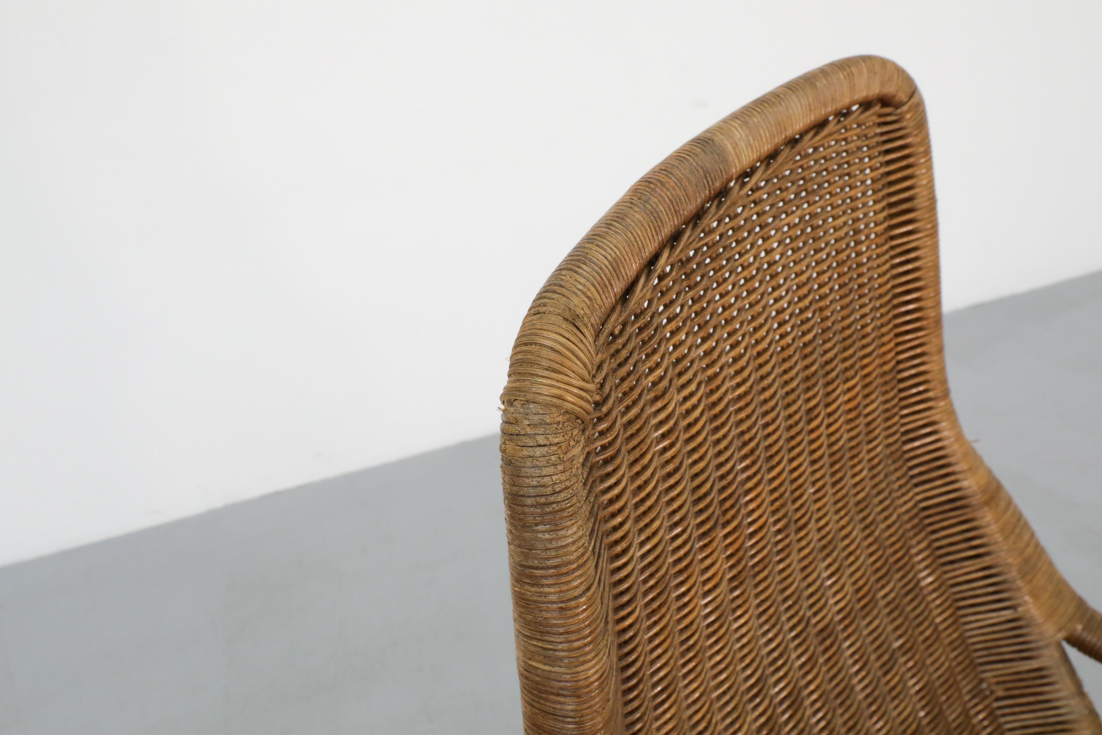 Dirk Van Sliedregt Model 514C High Back Rattan Lounge Chair w/ Chrome Sled Legs 5