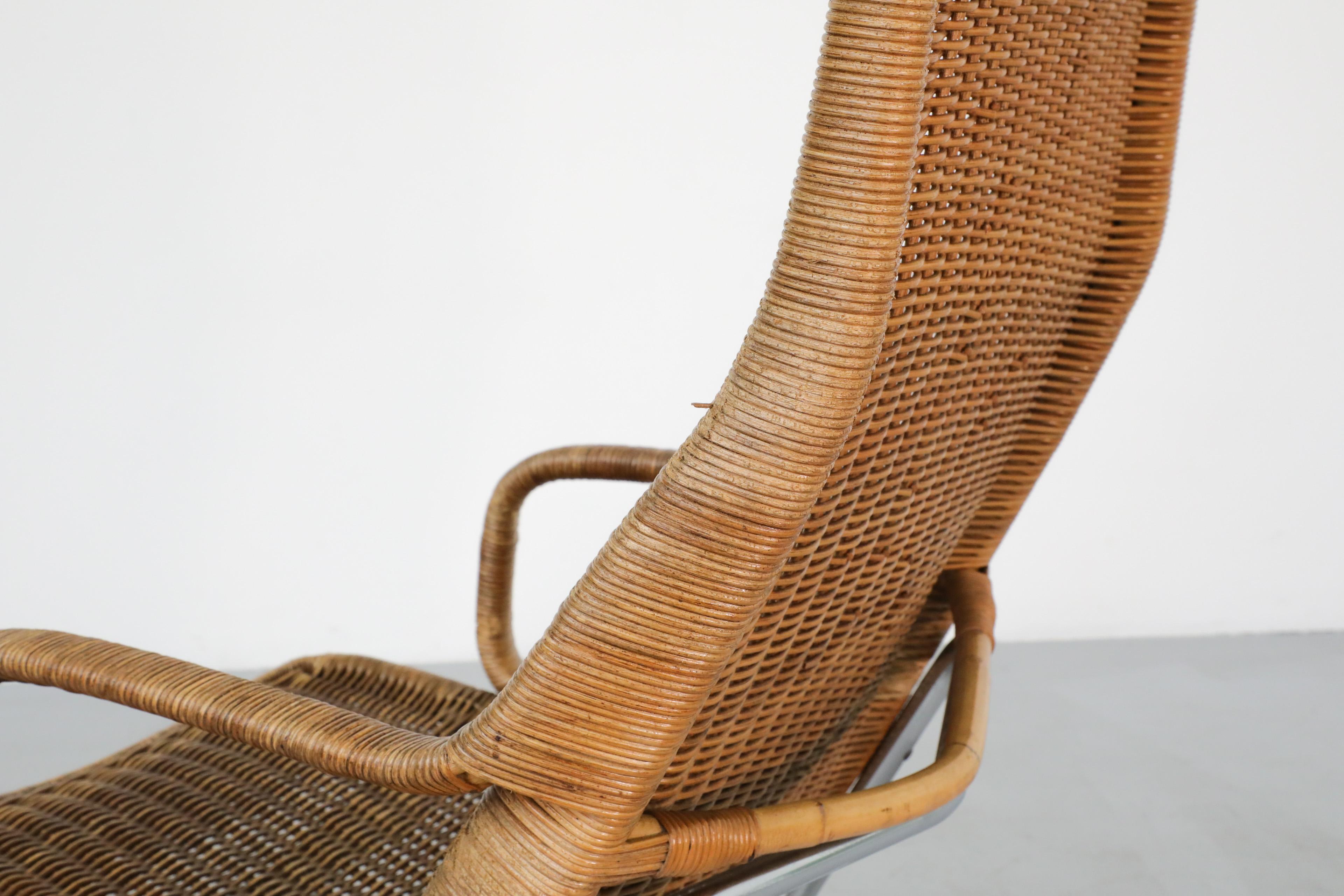 Dirk Van Sliedregt Model 514C High Back Rattan Lounge Chair w/ Chrome Sled Legs 7