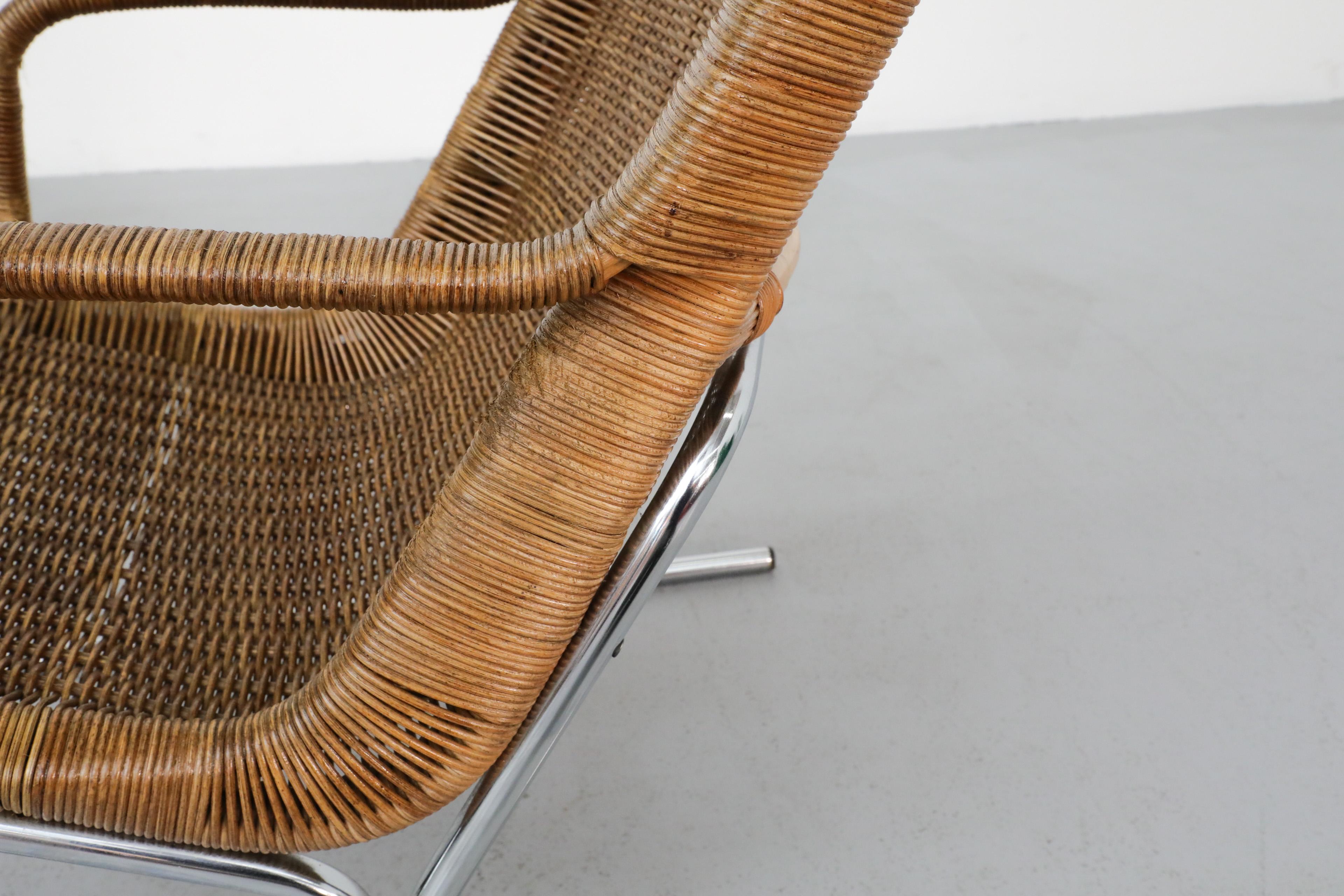 Dirk Van Sliedregt Model 514C High Back Rattan Lounge Chair w/ Chrome Sled Legs 8