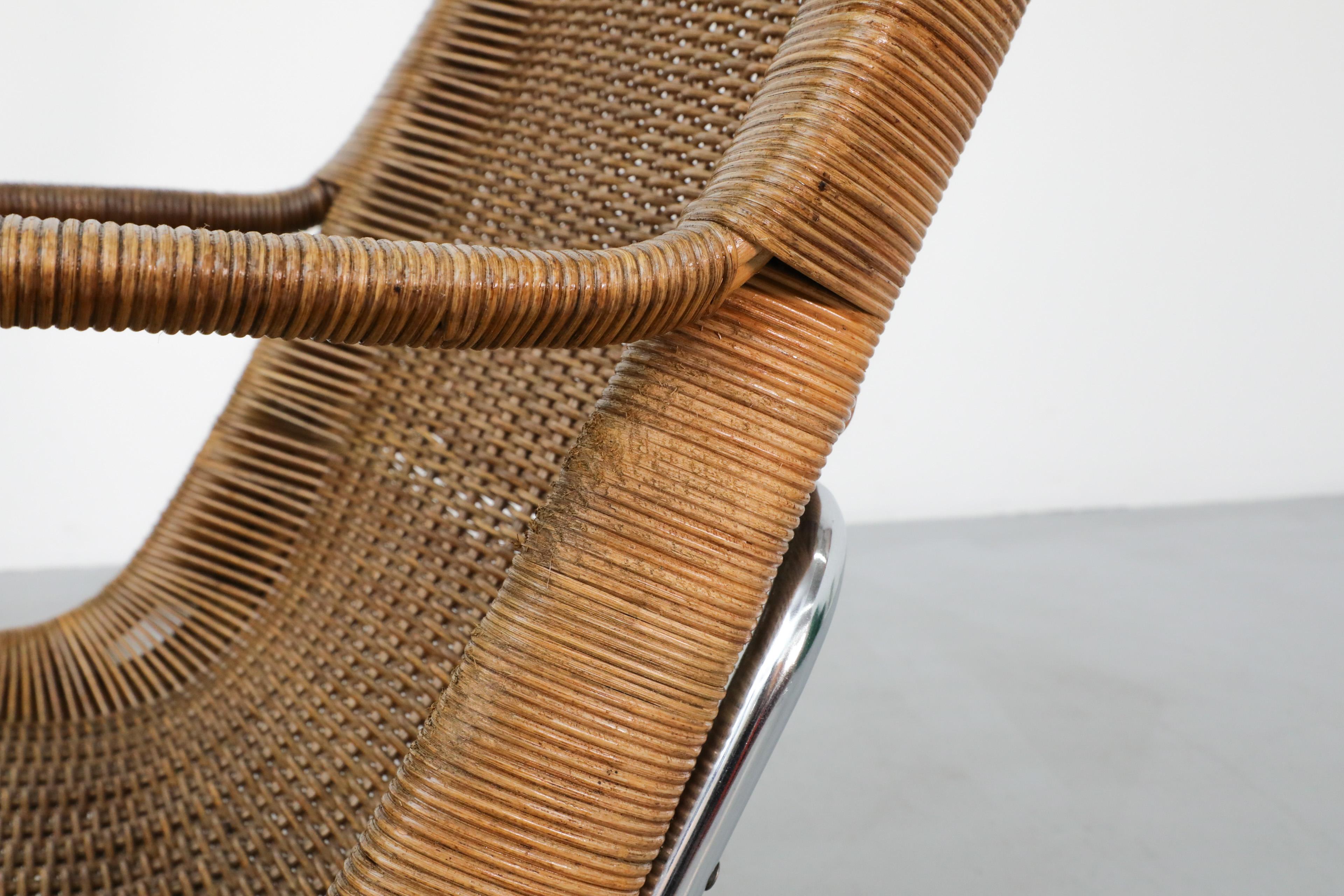 Dirk Van Sliedregt Model 514C High Back Rattan Lounge Chair w/ Chrome Sled Legs 9