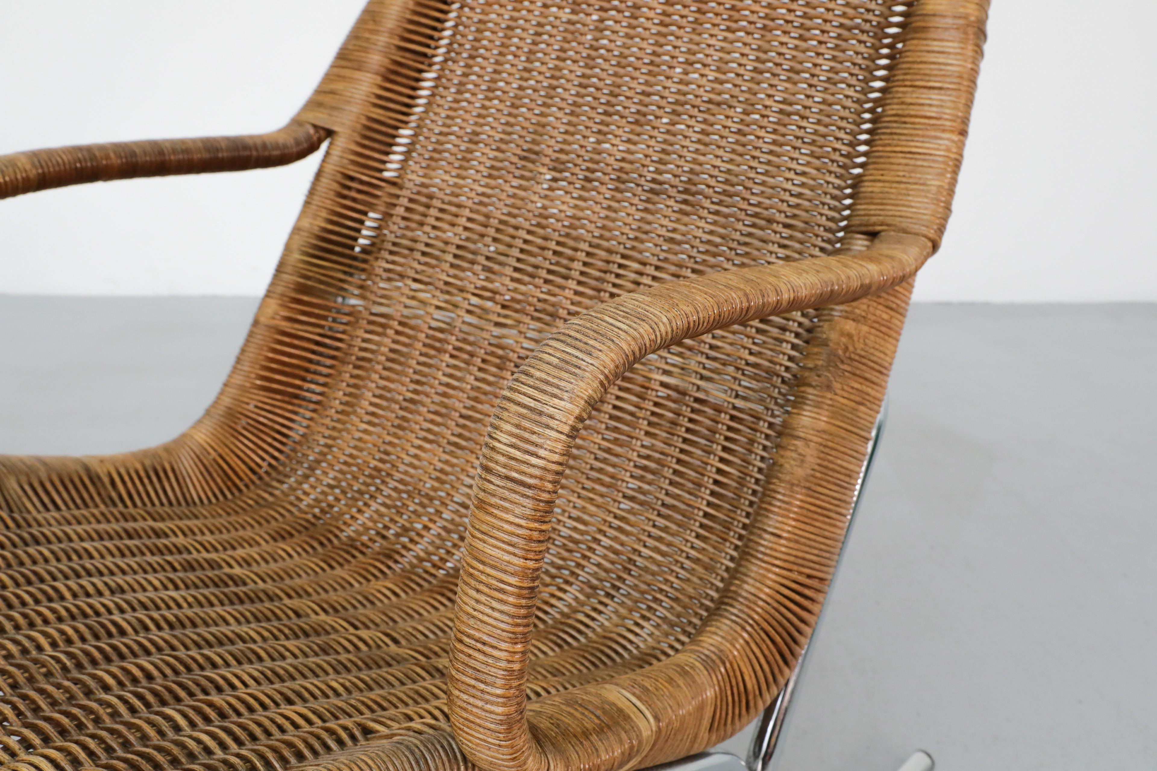Dirk Van Sliedregt Model 514C High Back Rattan Lounge Chair w/ Chrome Sled Legs 10