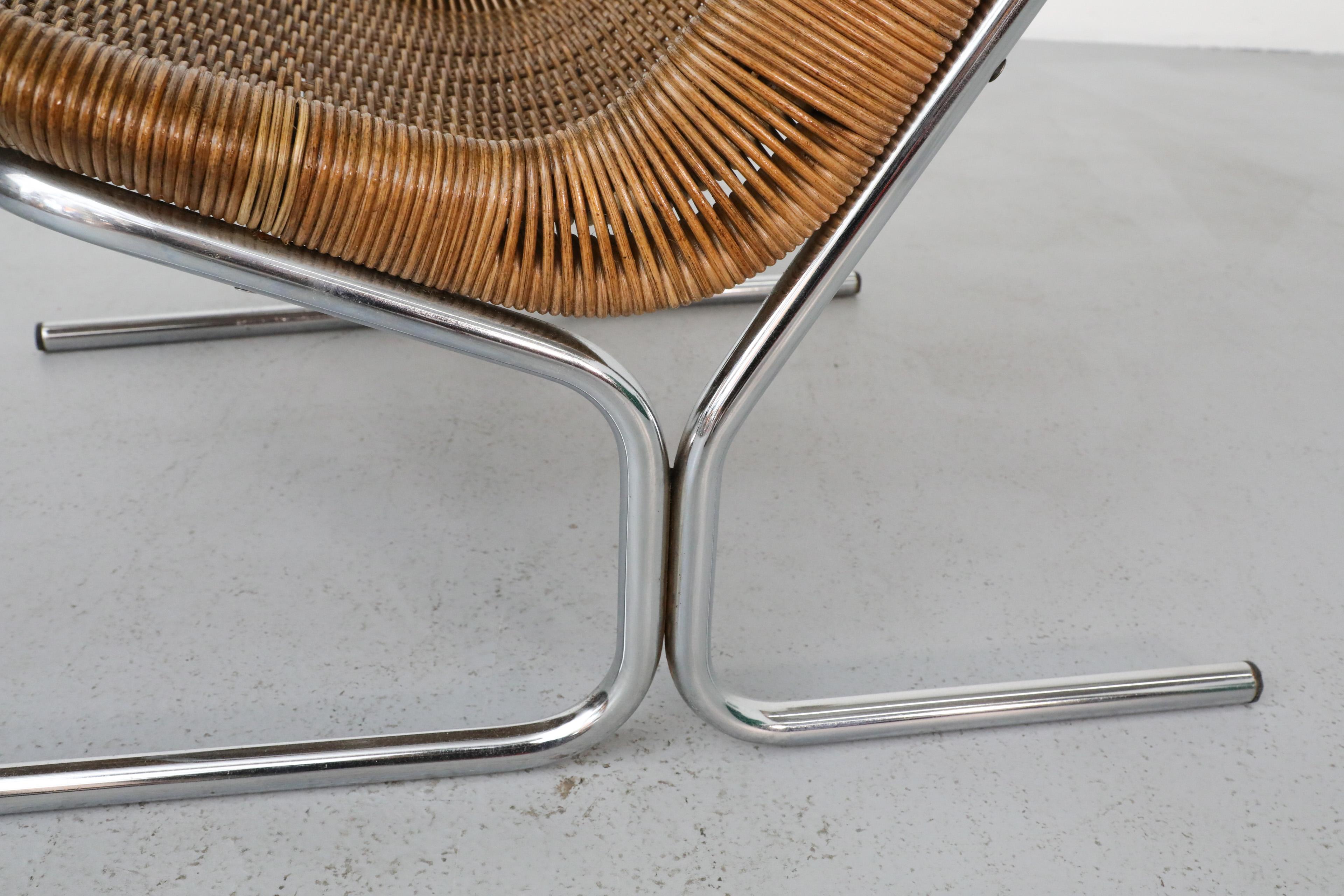 Dirk Van Sliedregt Model 514C High Back Rattan Lounge Chair w/ Chrome Sled Legs 11