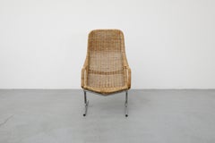 Dirk Van Sliedregt Model 514C High Back Rattan Lounge Chair w/ Chrome Sled Legs