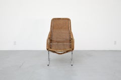 Dirk Van Sliedregt Model 514C High Back Rattan Lounge Chair w/ Chrome Sled Legs