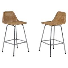 Dirk van Sliedregt Rattan Bar Stools in Charlotte Perriand Style