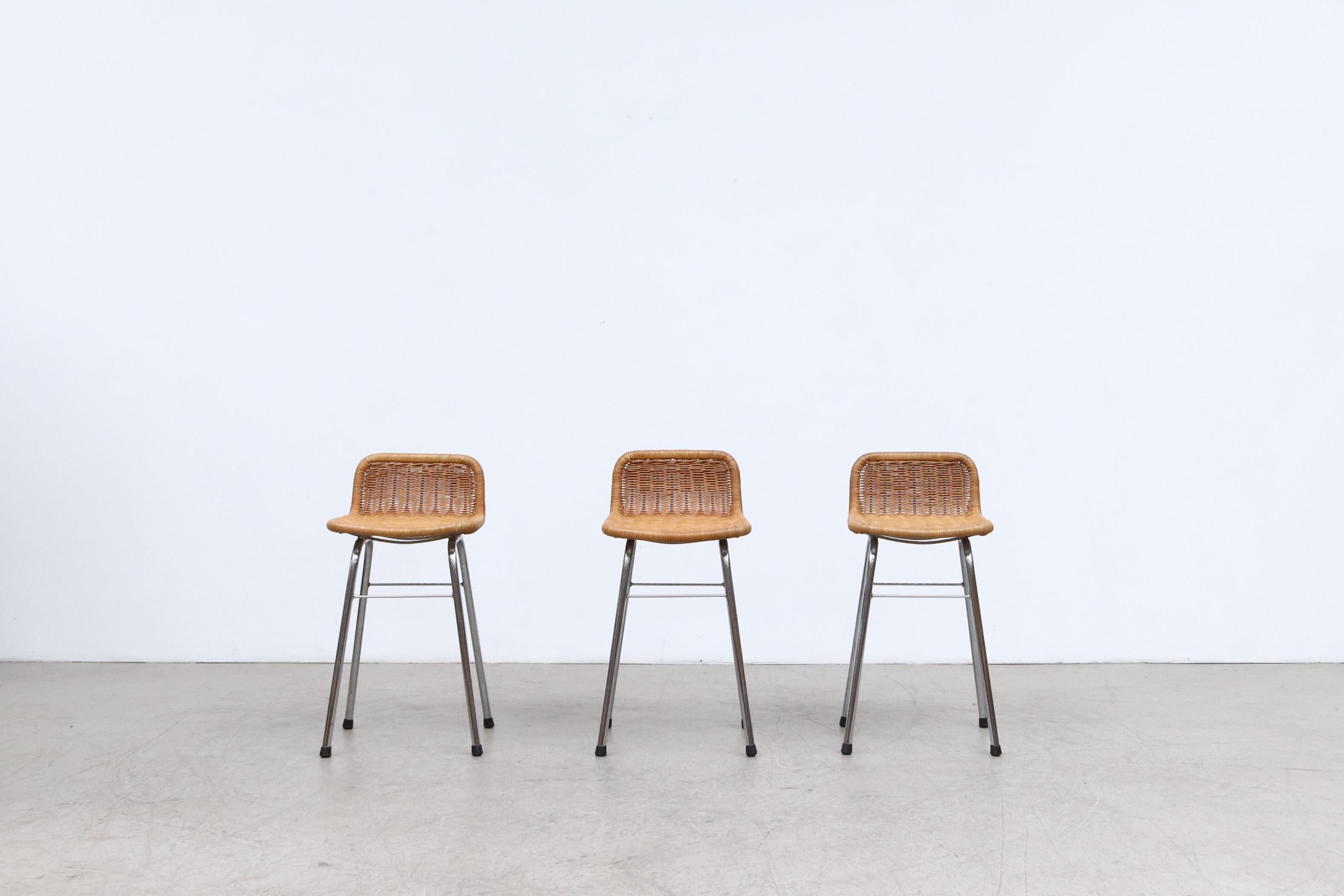 Mid-Century Modern Dirk Van Sliedregt Rattan Counter Stools
