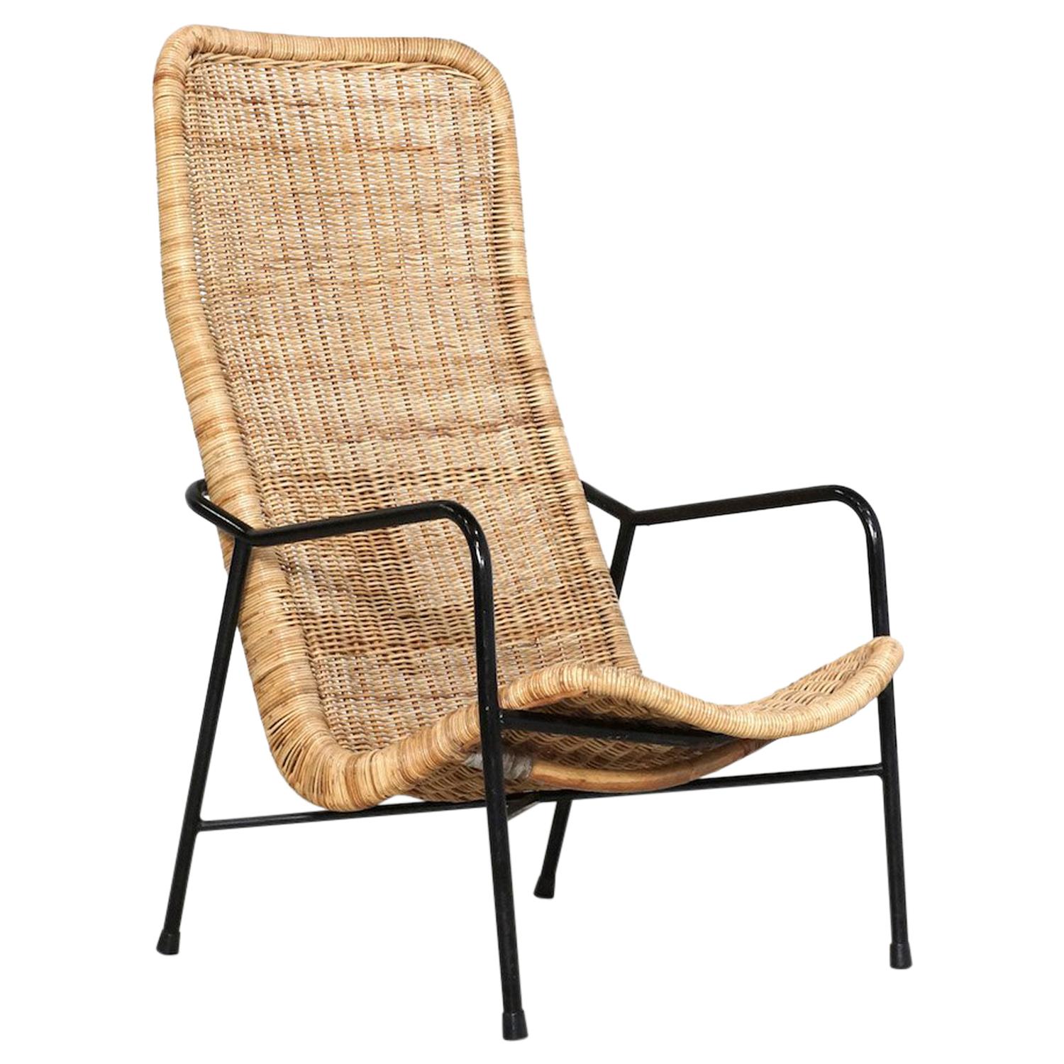 Dirk Van Sliedregt Rattan Easy Chair Model 514A Designed 1952 For Sale