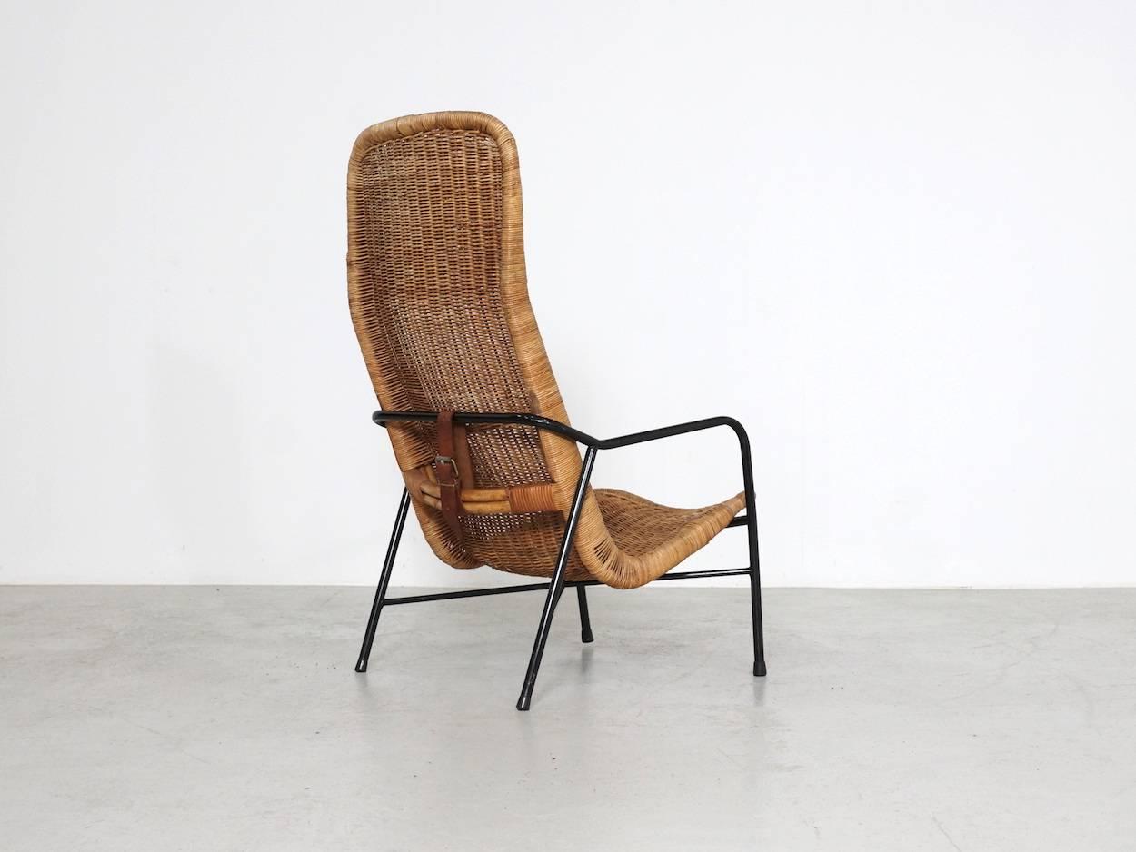 Mid-Century Modern Dirk Van Sliedregt Rattan Easy Chair Model 514A Made in 1952 For Sale