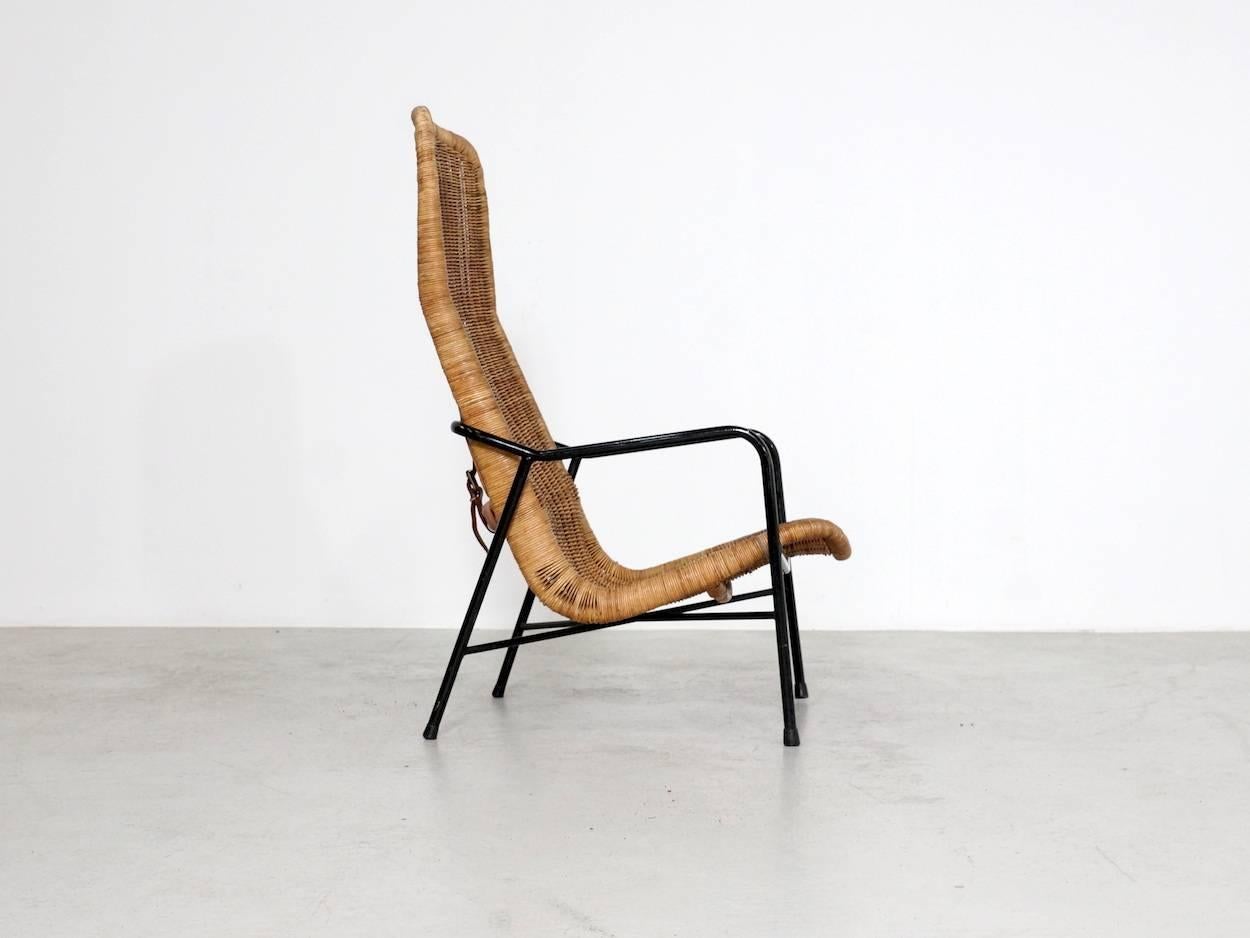 20th Century Dirk Van Sliedregt Rattan Easy Chair Model 514A Made in 1952 For Sale
