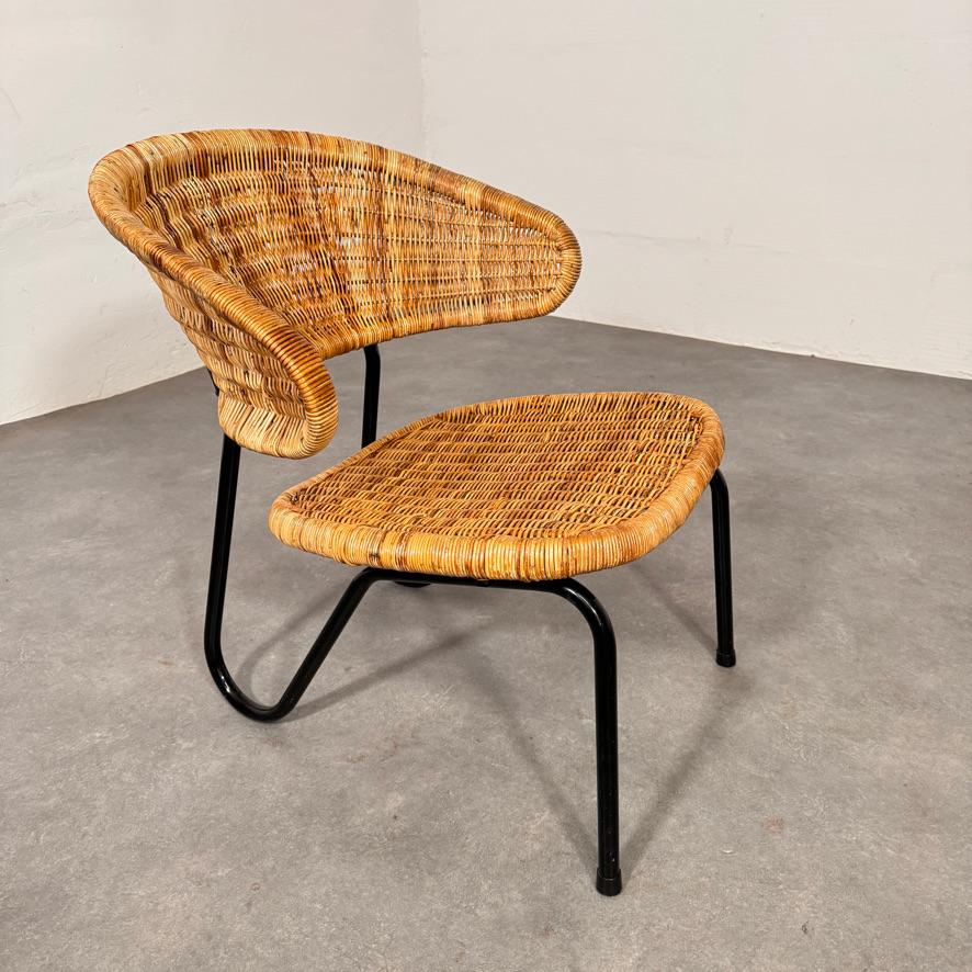 Mid-Century Modern Fauteuil en rotin Dirk van Sliedregt, modèle 568 pour Gebr Jonkers, Pays-Bas, 1954 en vente