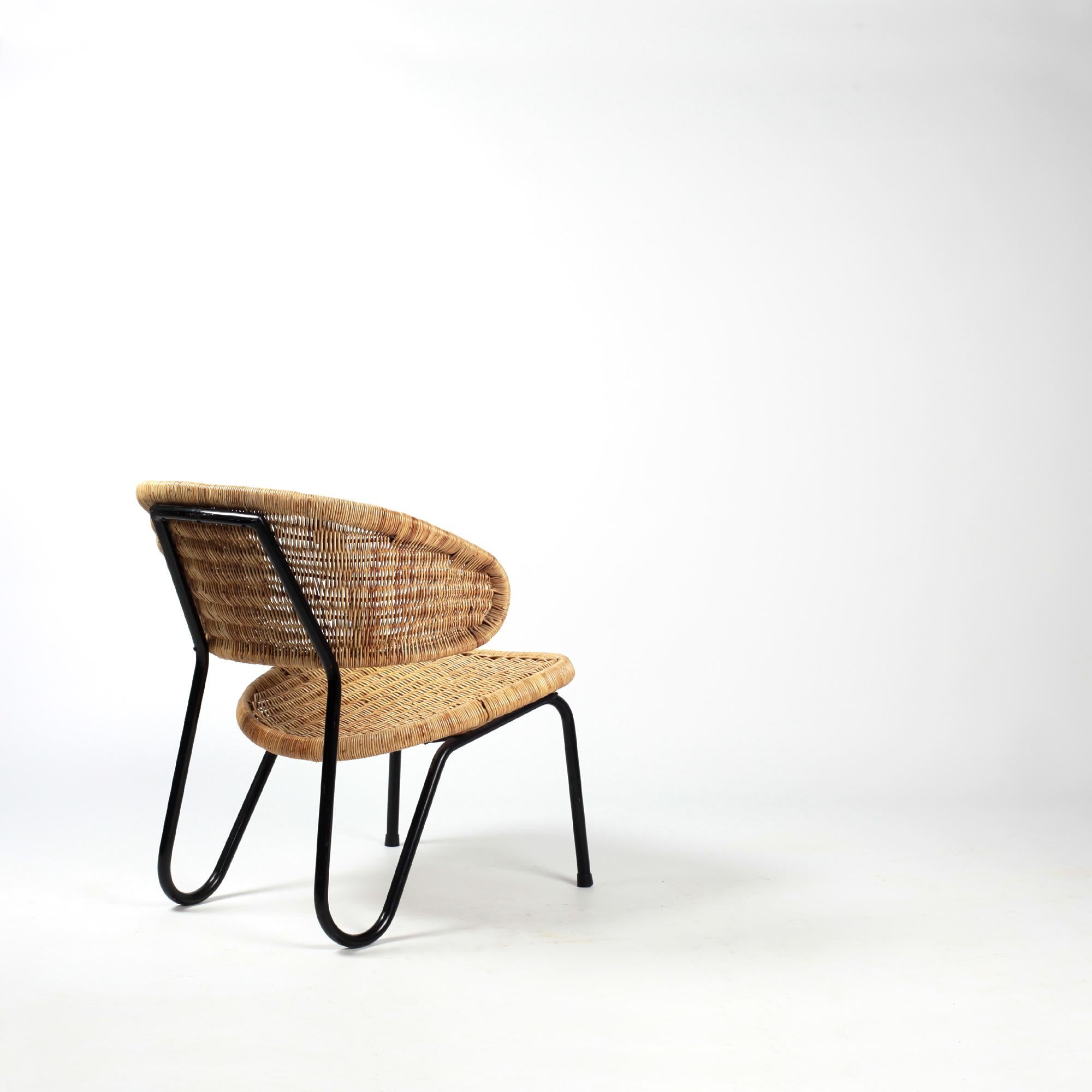 Mid-Century Modern Dirk van Sliedregt Rattan Easy Chair Model 568 for Gebr Jonkers Netherlands 1954