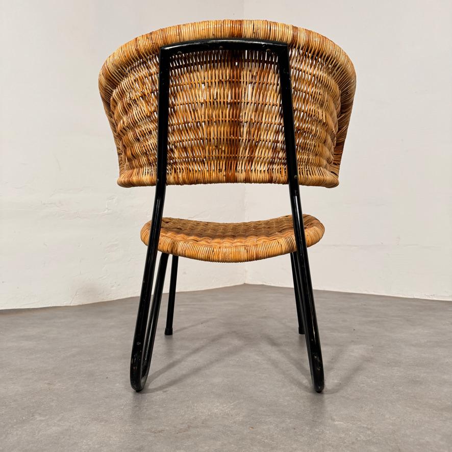 Acier Fauteuil en rotin Dirk van Sliedregt, modèle 568 pour Gebr Jonkers, Pays-Bas, 1954 en vente