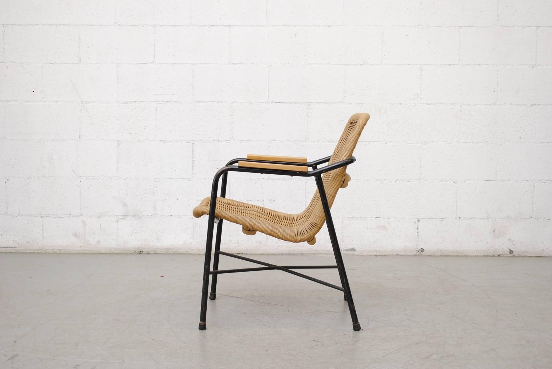 Mid-Century Modern Dirk Van Sliedregt Rattan Lounge Chair with Arm Rests