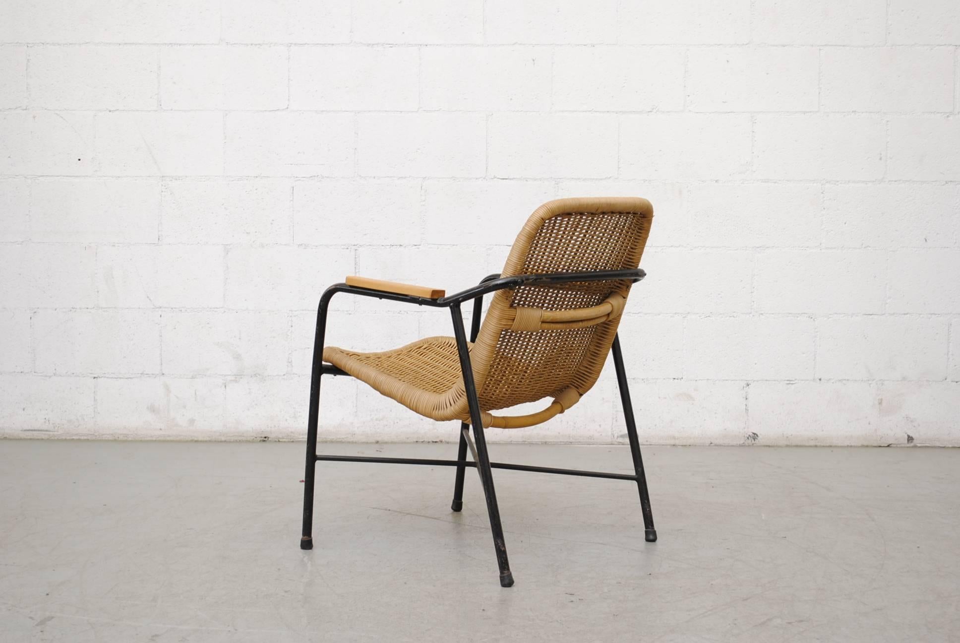 Dutch Dirk Van Sliedregt Rattan Lounge Chair with Arm Rests