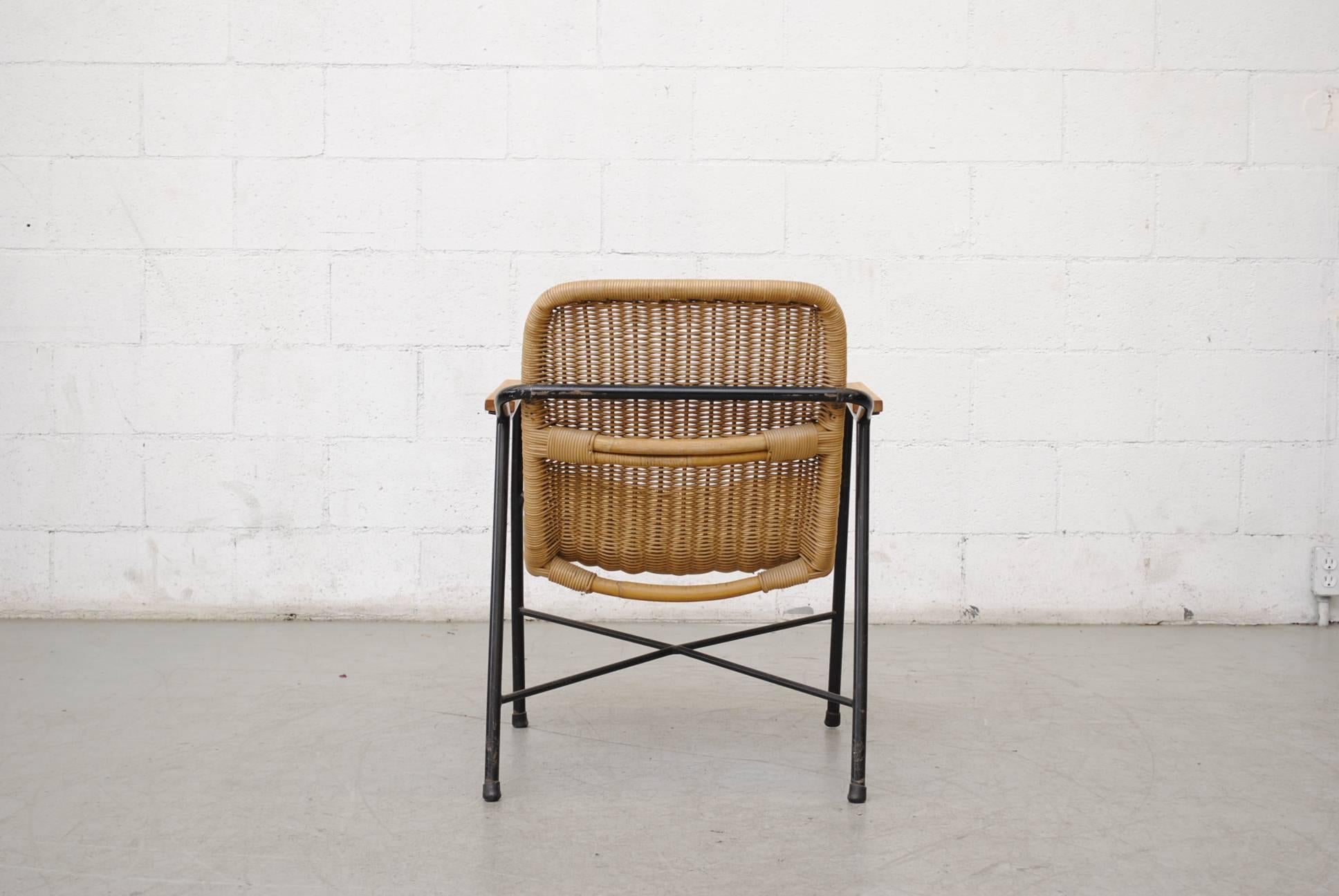 Enameled Dirk Van Sliedregt Rattan Lounge Chair with Arm Rests