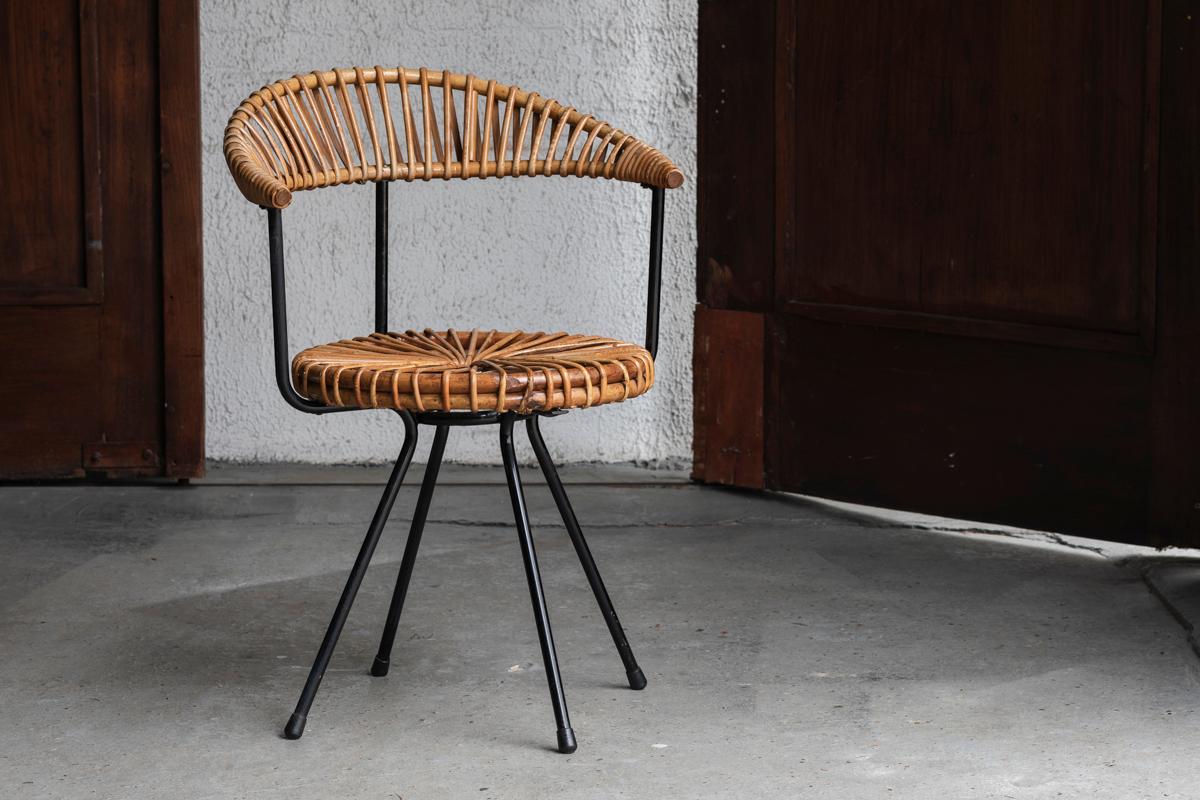 Dirk van Sliedregt Rattan Side Chair for Rohé Noordwolde, Dutch Design, 1960s 9