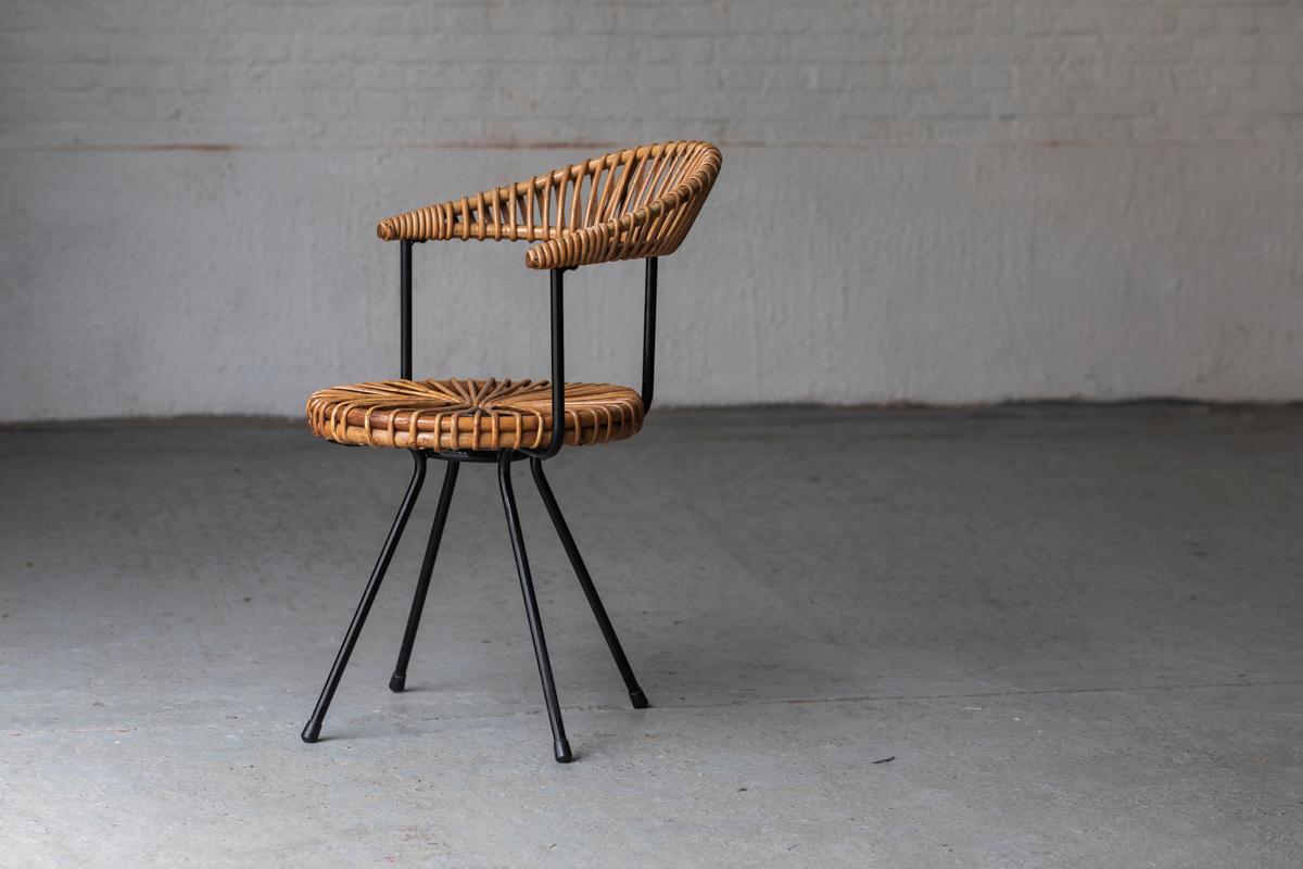 Dirk van Sliedregt Rattan Side Chair for Rohé Noordwolde, Dutch Design, 1960s 11
