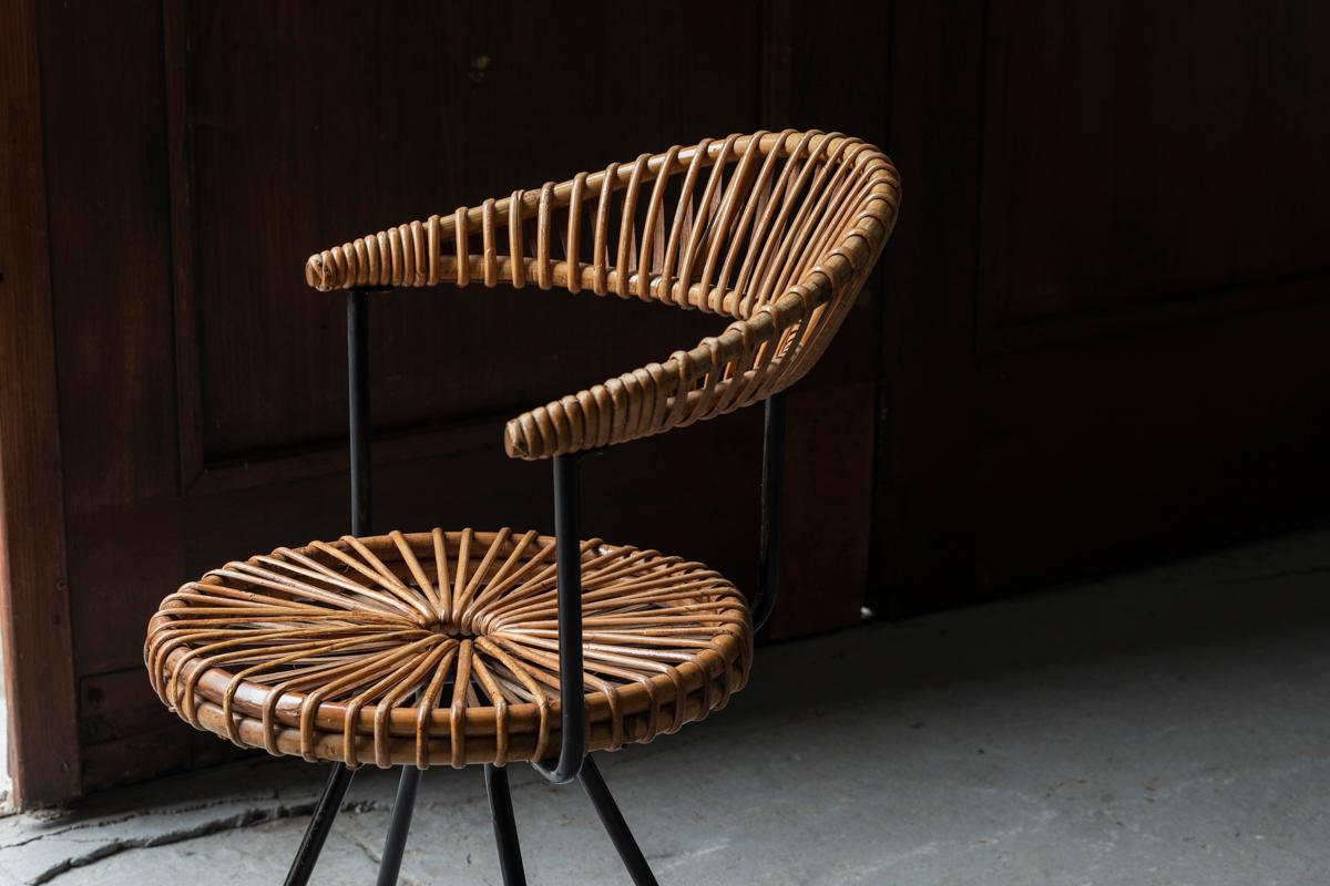 Mid-Century Modern Dirk van Sliedregt Rattan Side Chair for Rohé Noordwolde, Dutch Design, 1960s