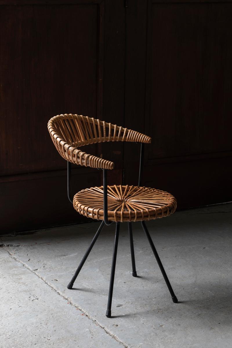 Dirk van Sliedregt Rattan Side Chair for Rohé Noordwolde, Dutch Design, 1960s 1