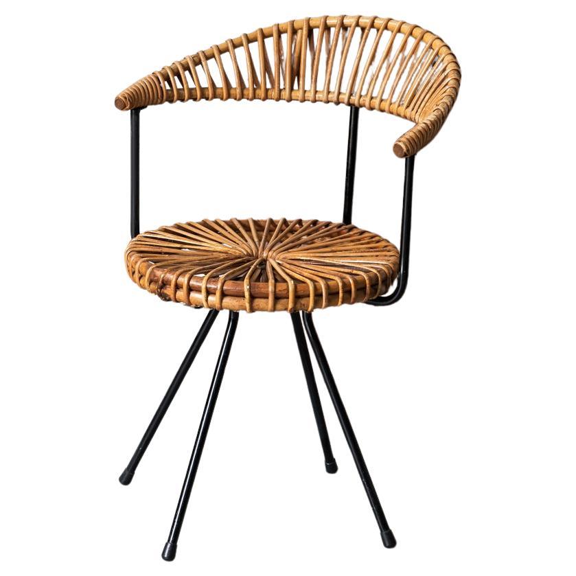 Dirk van Sliedregt Rattan Side Chair for Roh�é Noordwolde, Dutch Design, 1960s