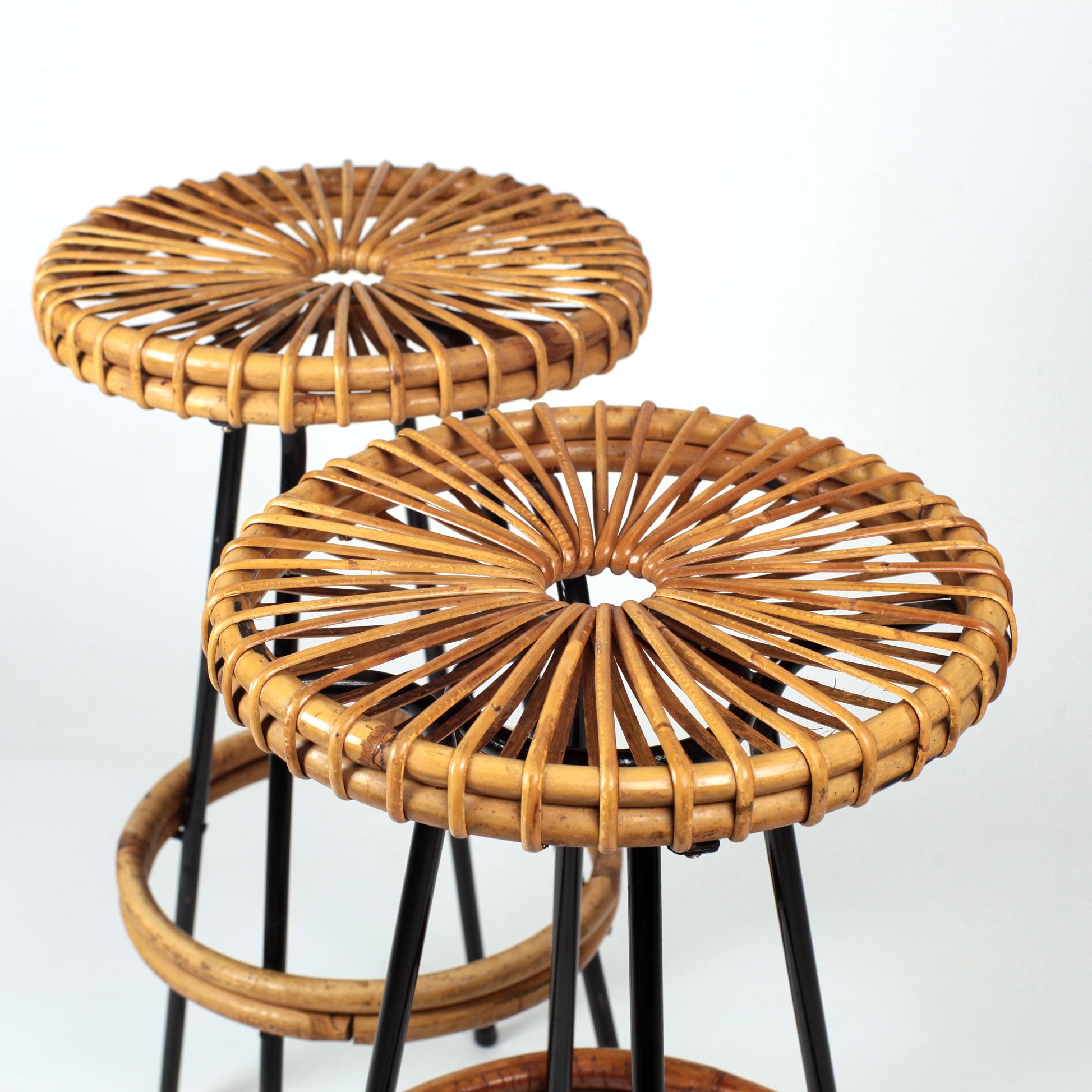 Mid-Century Modern Dirk Van Sliedregt Rattan Stool, 1950s