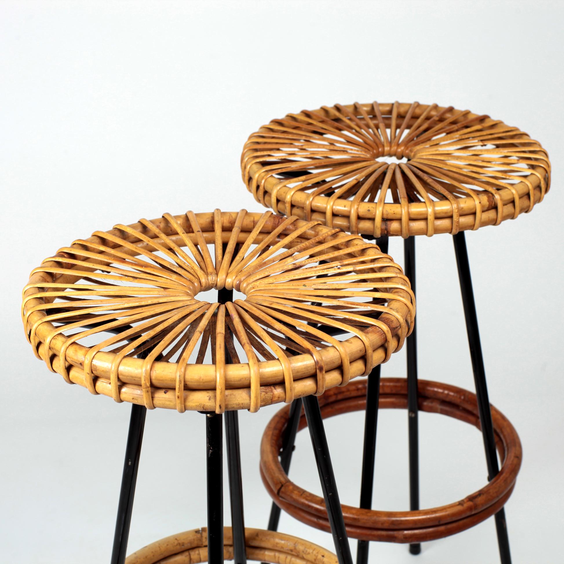 Dutch Dirk Van Sliedregt Rattan Stool, 1950s