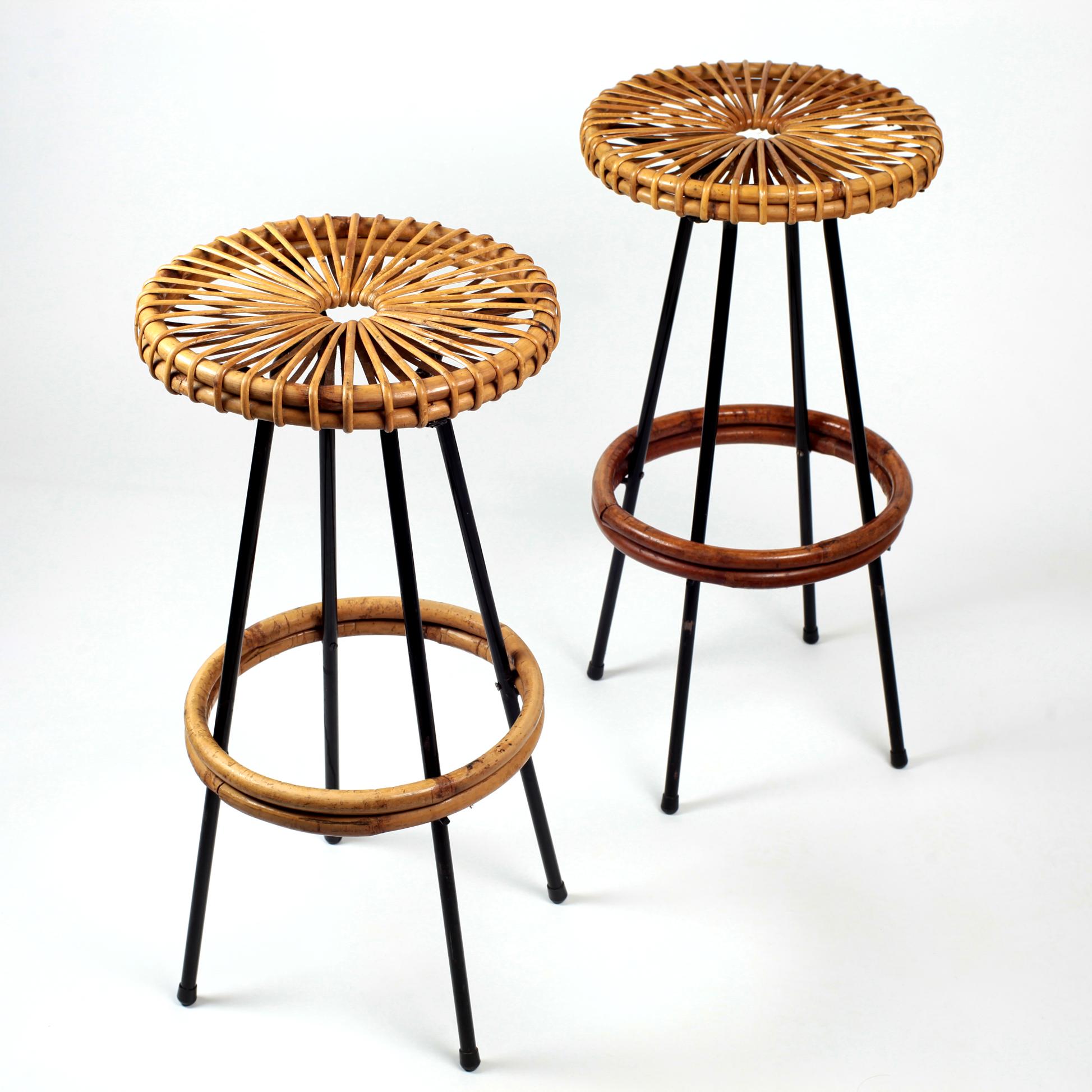 Mid-20th Century Dirk Van Sliedregt Rattan Stool, 1950s