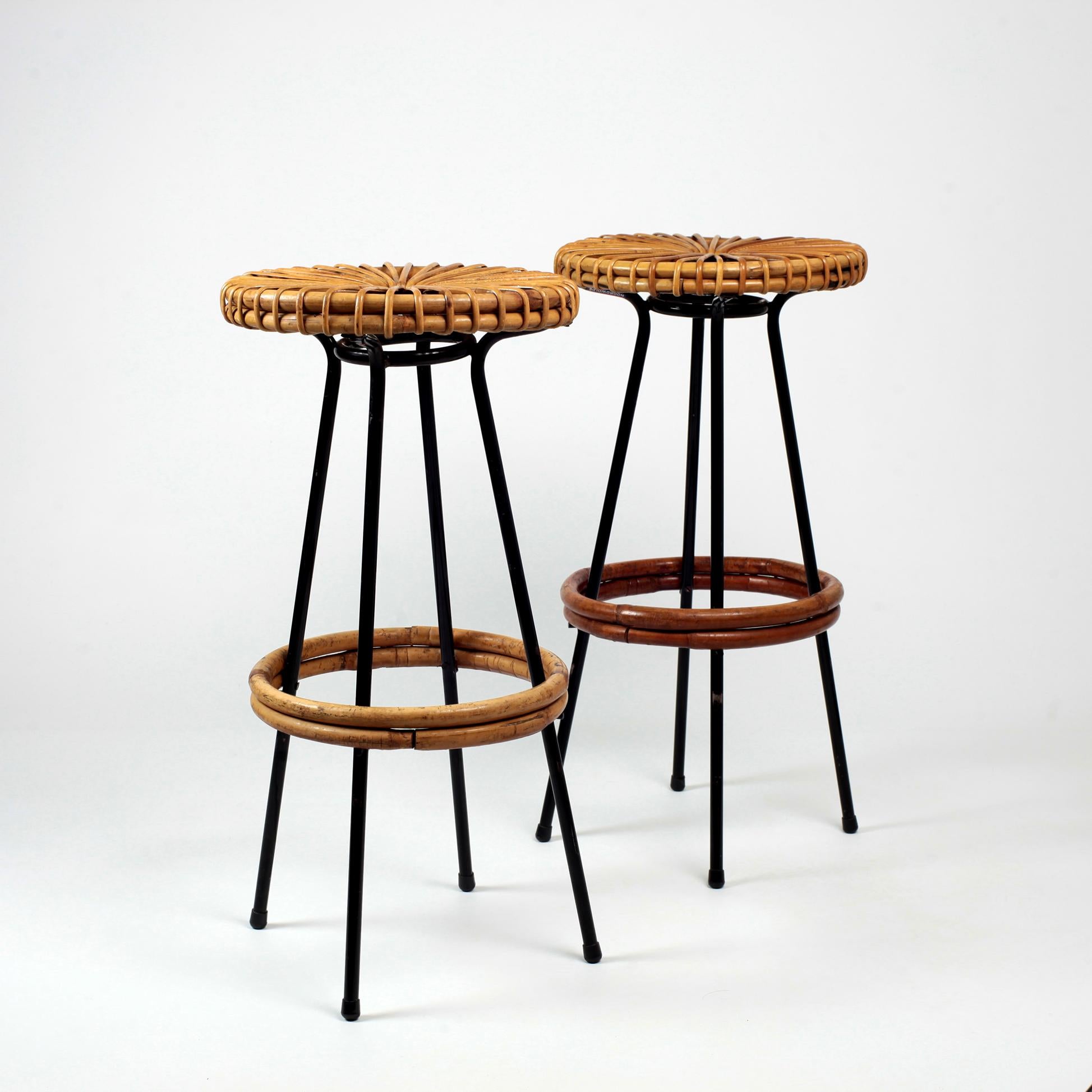 Dirk Van Sliedregt Rattan Stool, 1950s 1